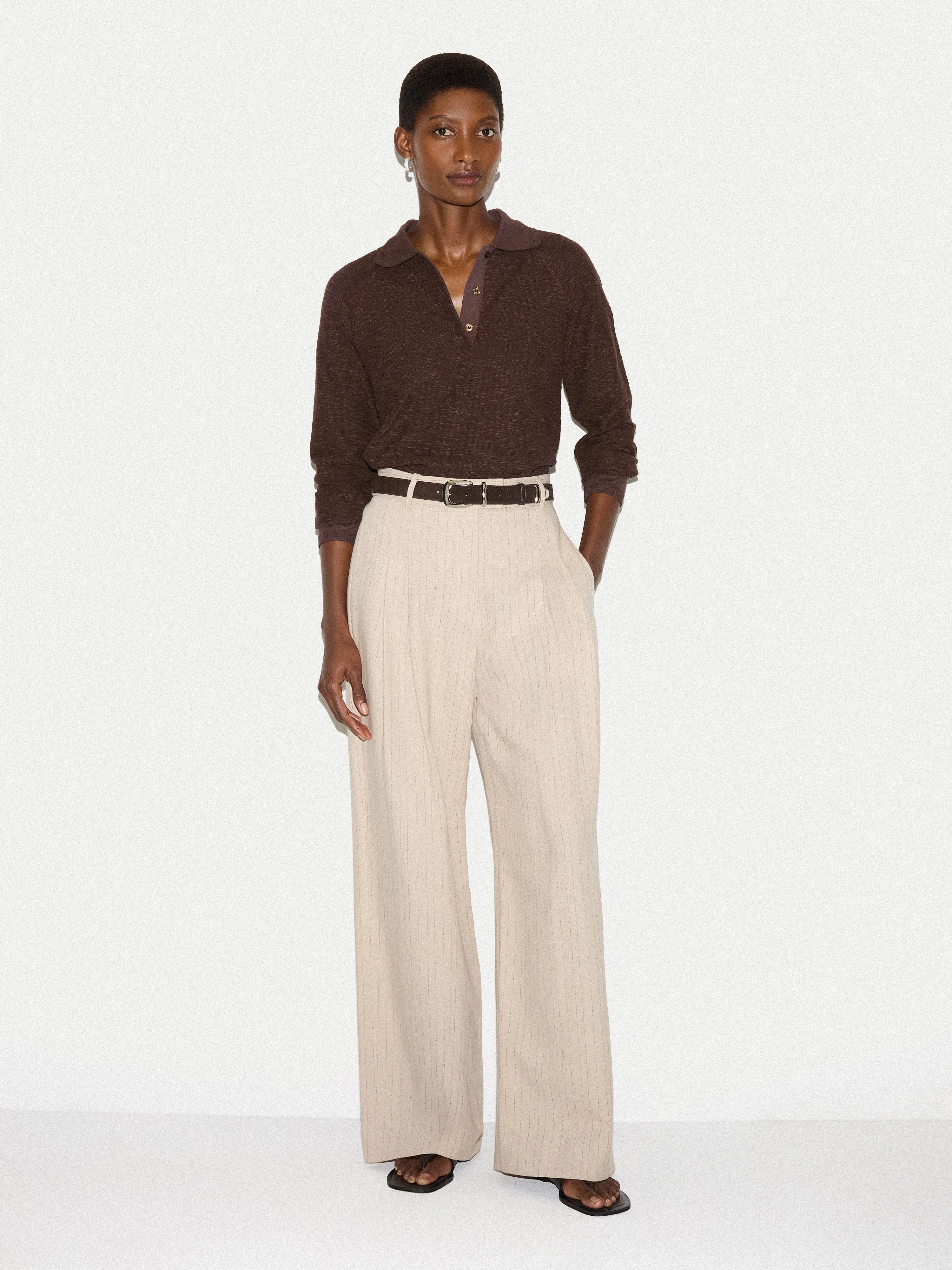 Textured Slub Polo Collar Top | Brown sold by Jigsaw product image thumbnail 3