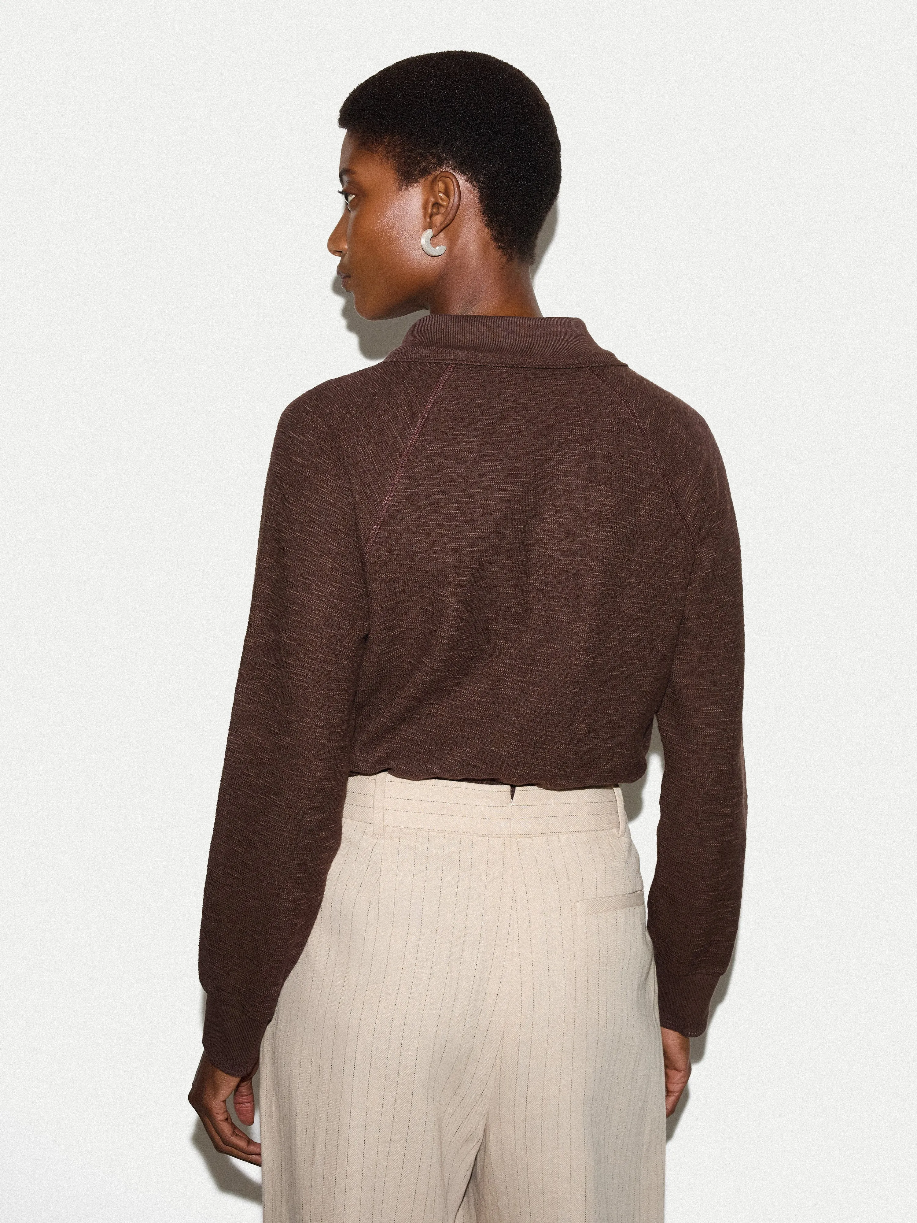 Textured Slub Polo Collar Top | Brown sold by Jigsaw product image thumbnail 5