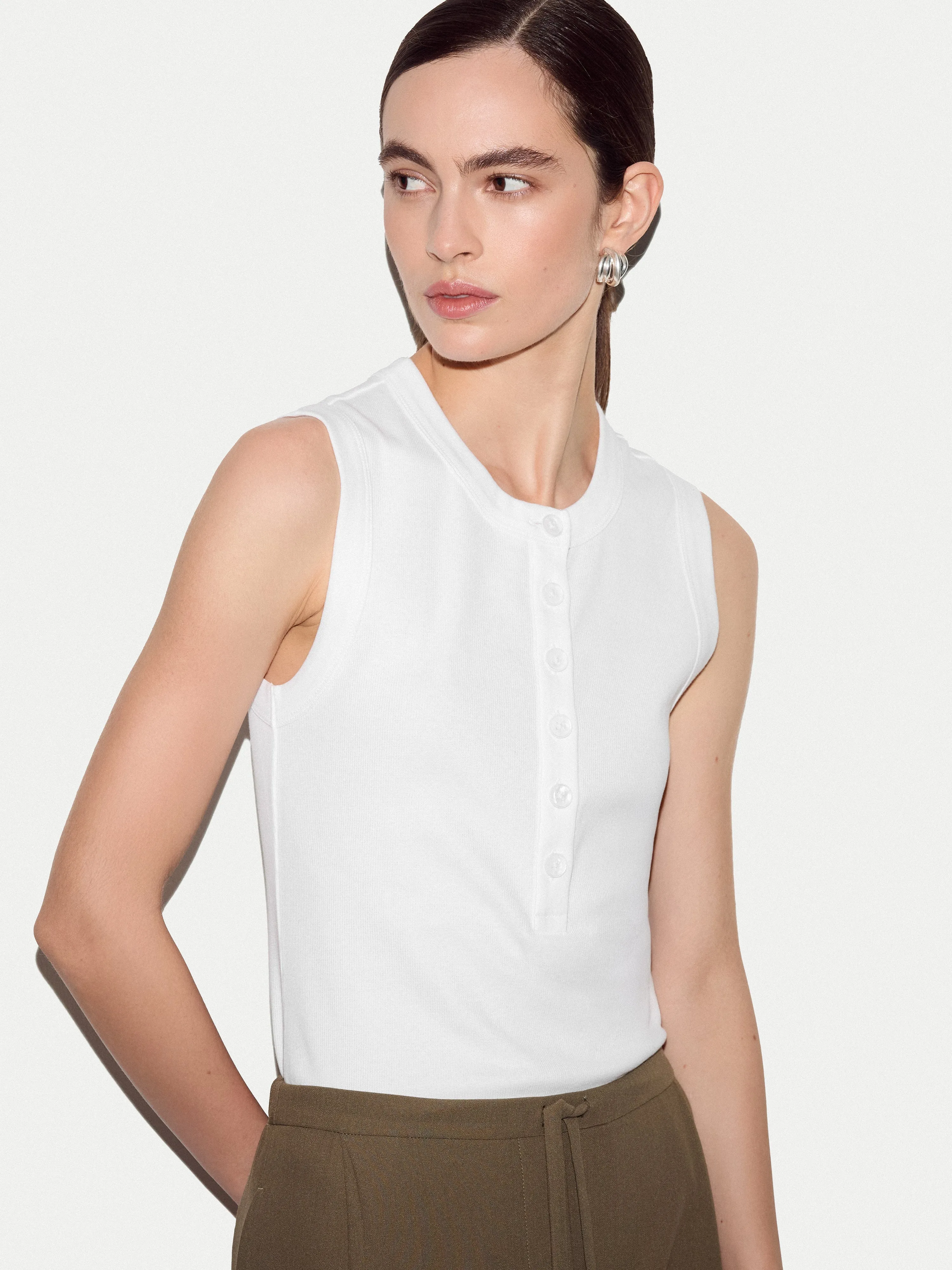 Ribbed Henley Vest | White sold by Jigsaw product image thumbnail 2