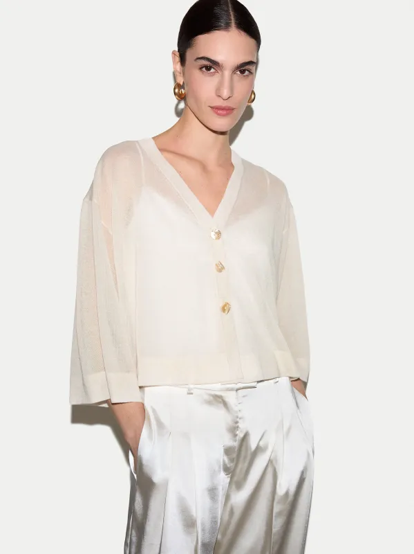 Sheer Linen Blend Cardigan | Chalk made by Jigsaw