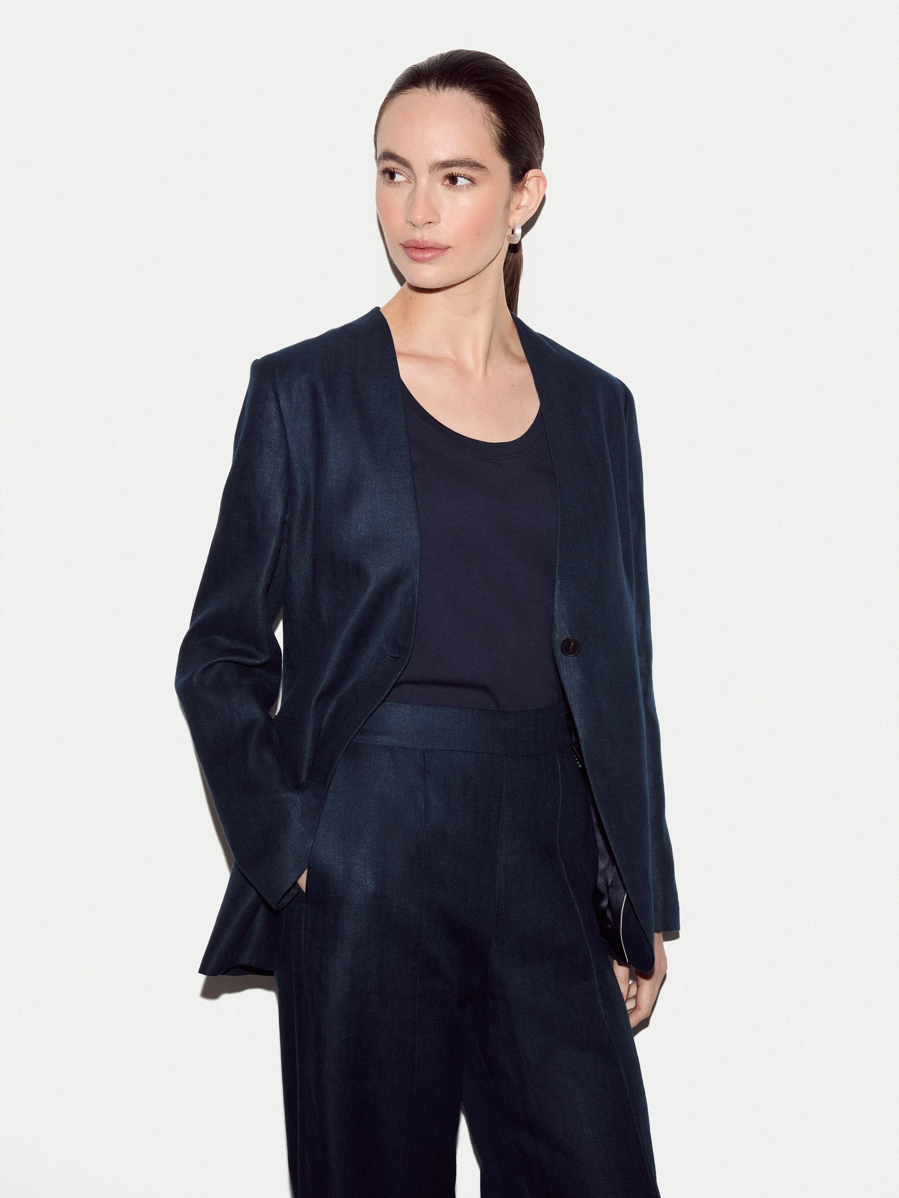 Irish Linen Collarless Blazer | Navy sold by Jigsaw product image thumbnail 3