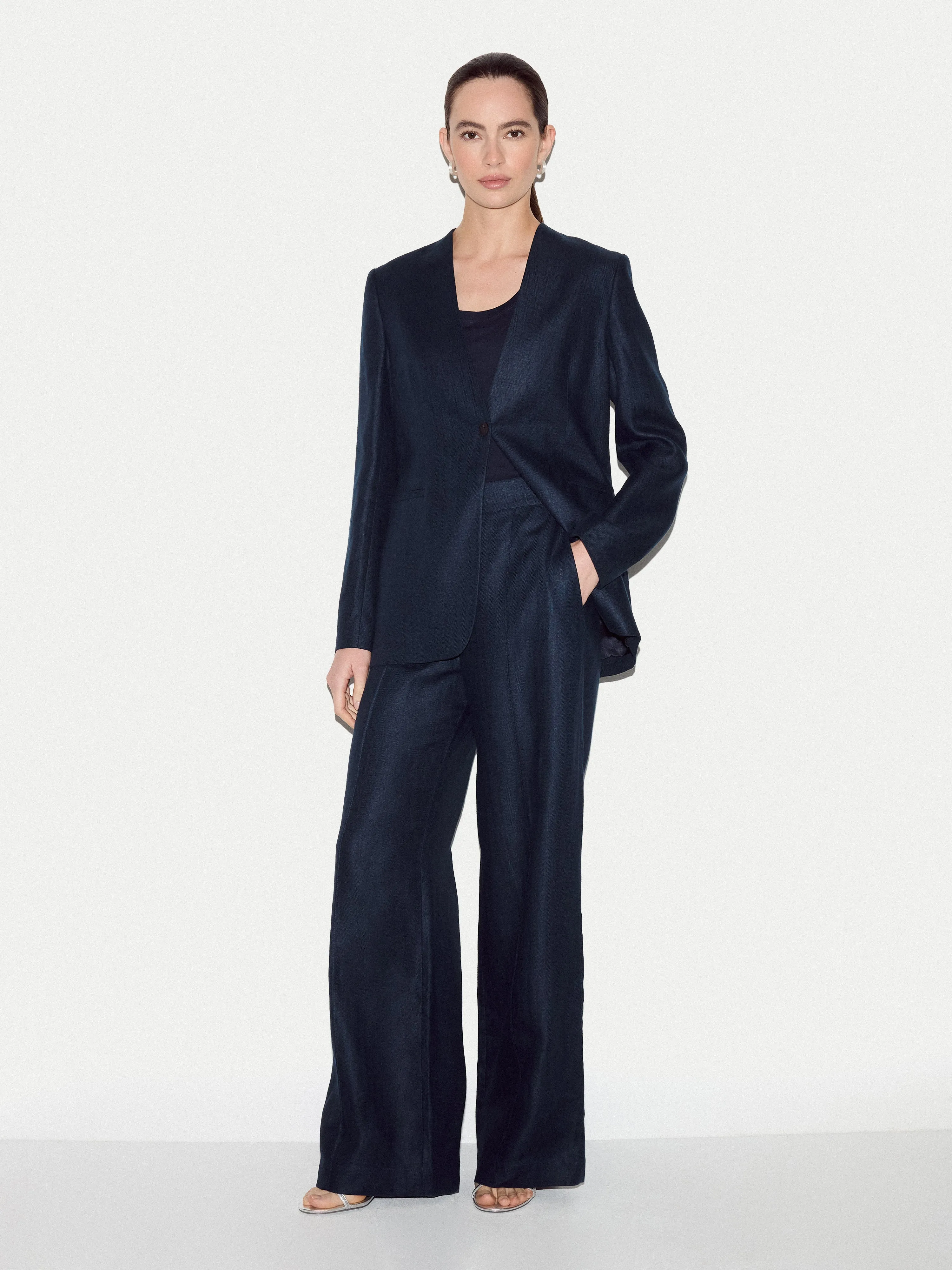 Irish Linen Collarless Blazer | Navy sold by Jigsaw product image thumbnail 2