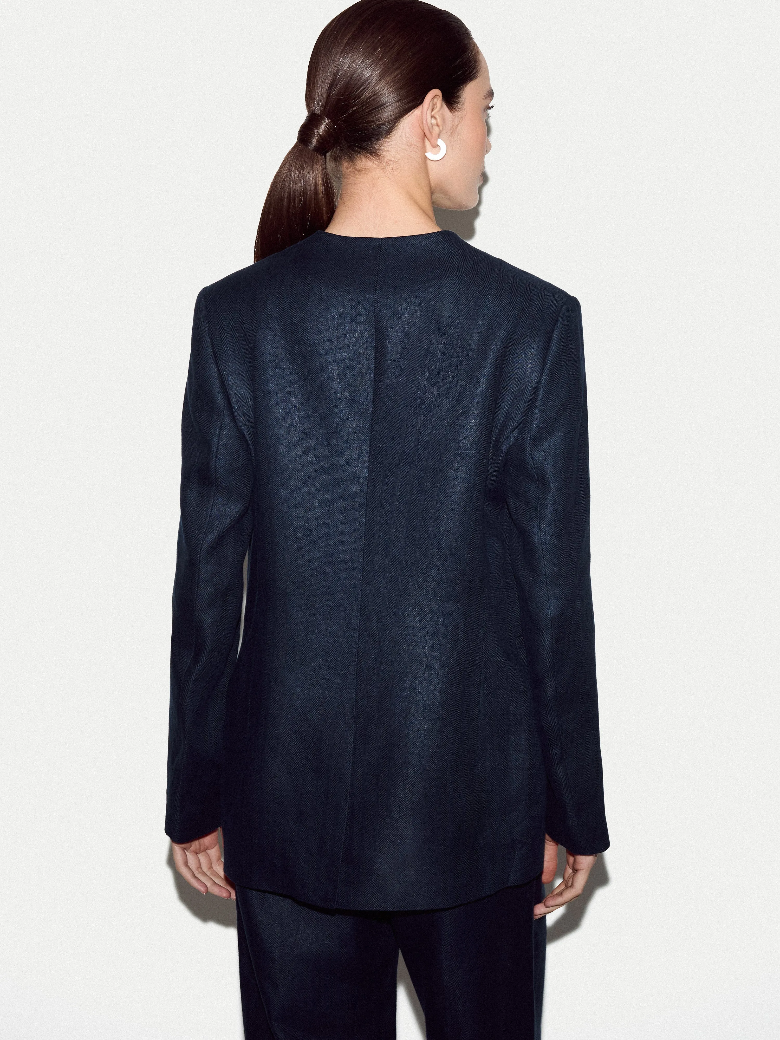 Irish Linen Collarless Blazer | Navy sold by Jigsaw product image thumbnail 5