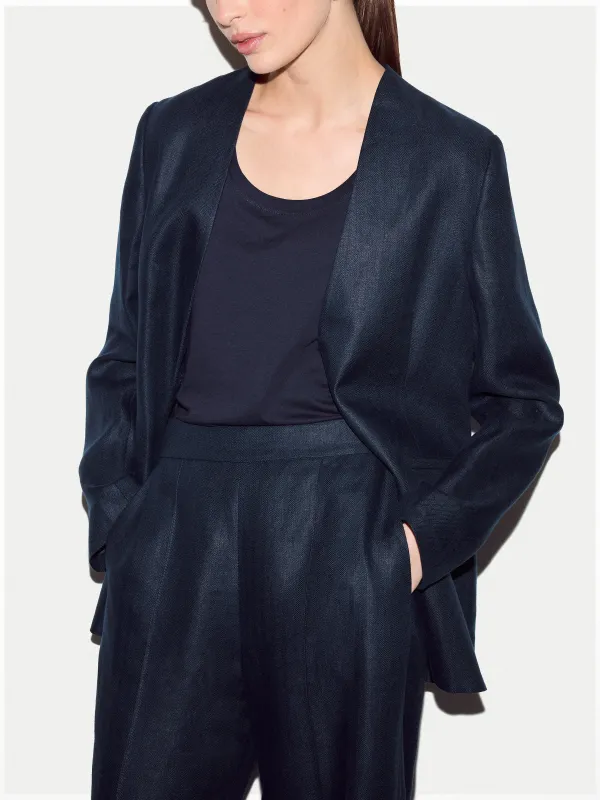 Irish Linen Collarless Blazer | Navy made by Jigsaw