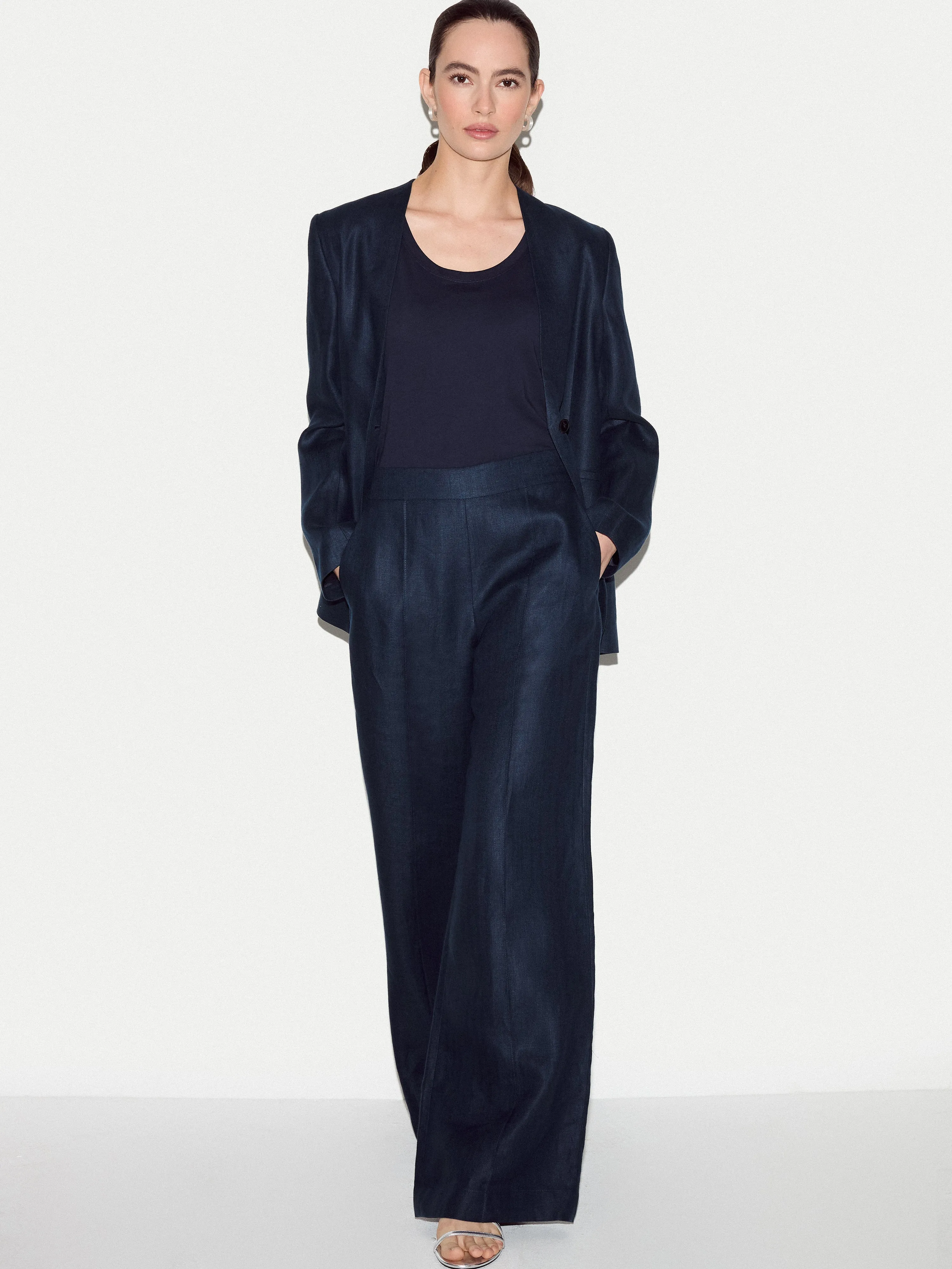 Irish Linen Collarless Blazer | Navy sold by Jigsaw product image thumbnail 4