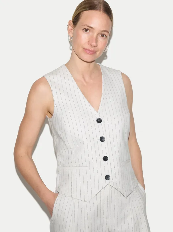 Linen Cotton Stripe Waistcoat | Ivory made by Jigsaw