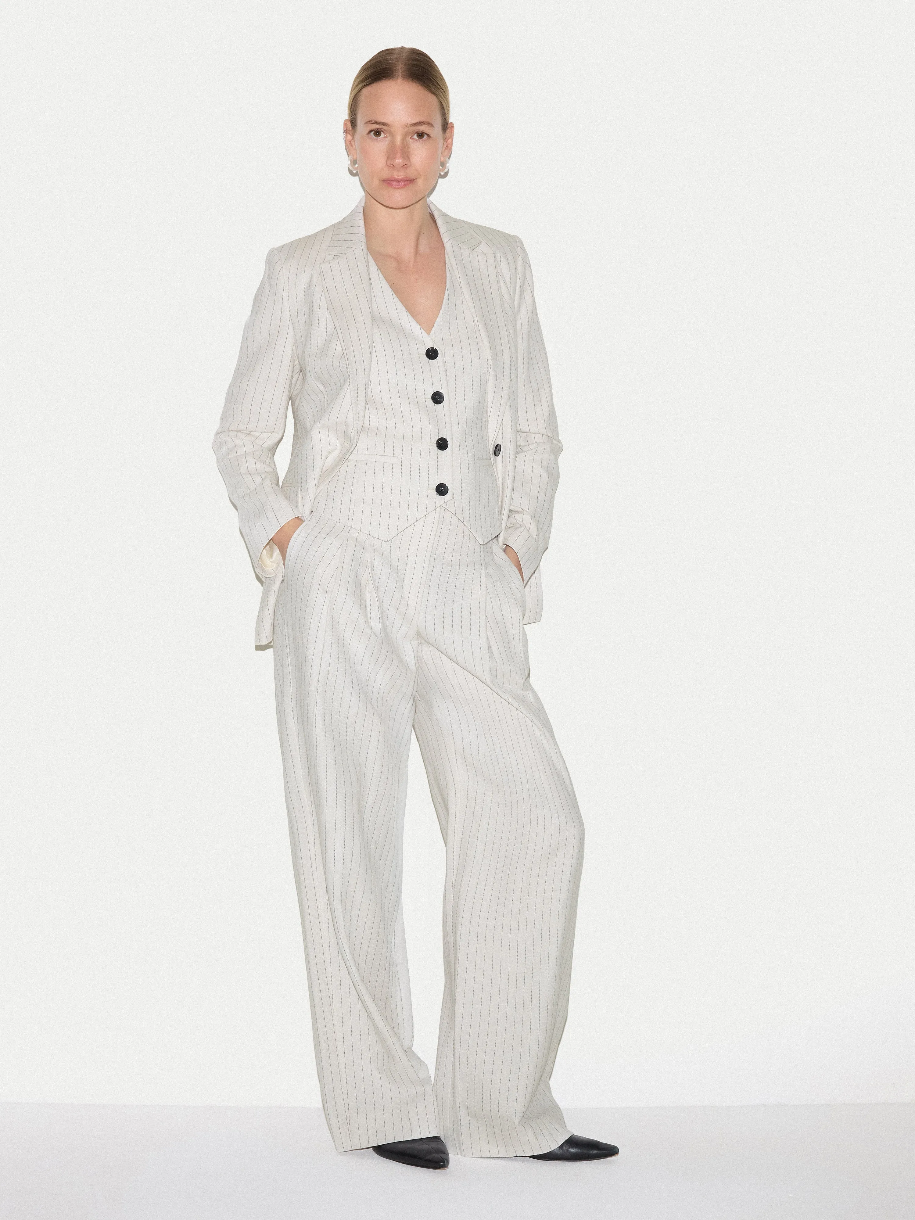 Linen Cotton Stripe Waistcoat | Ivory sold by Jigsaw product image thumbnail 2
