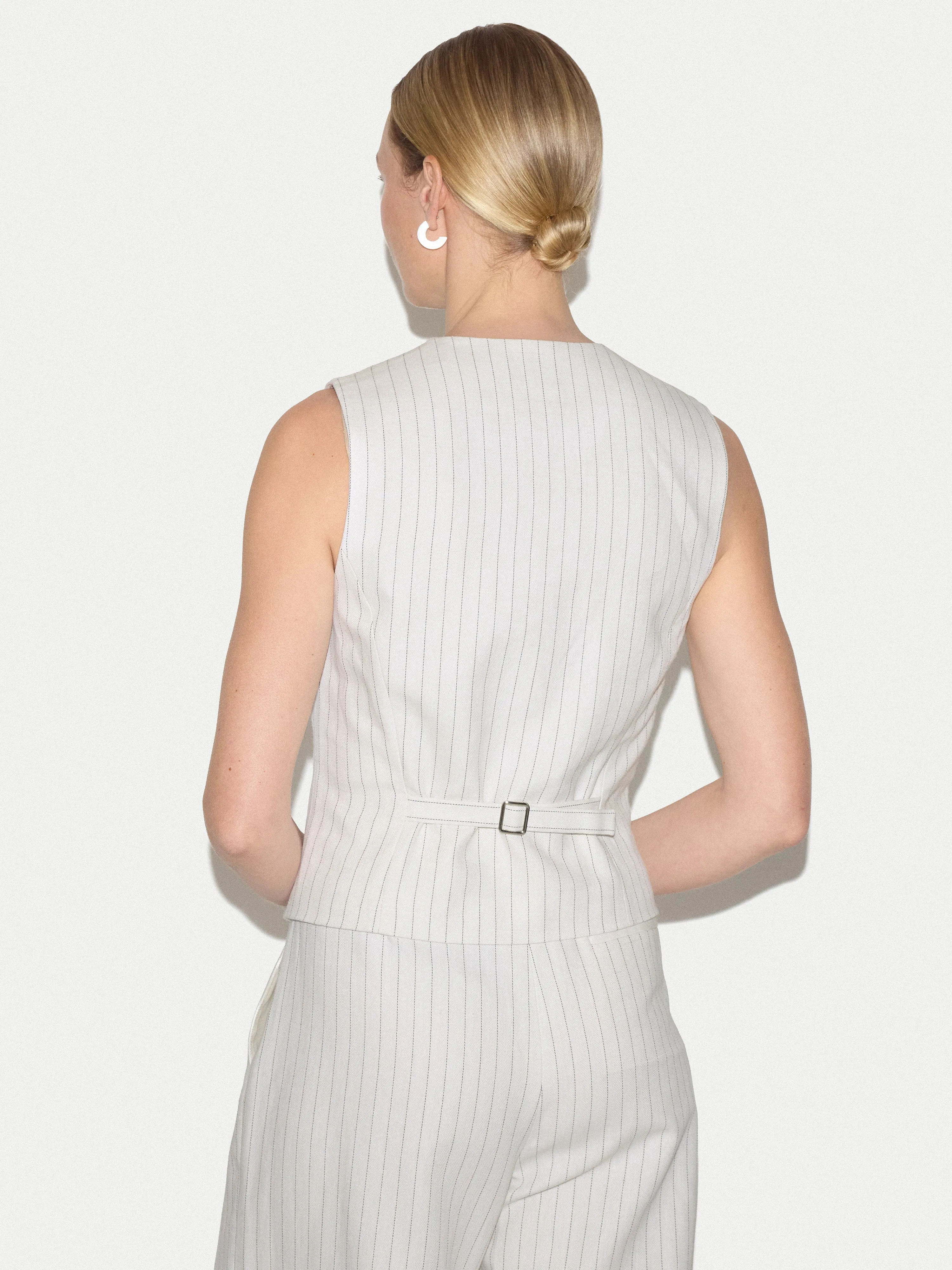 Linen Cotton Stripe Waistcoat | Ivory sold by Jigsaw product image thumbnail 5