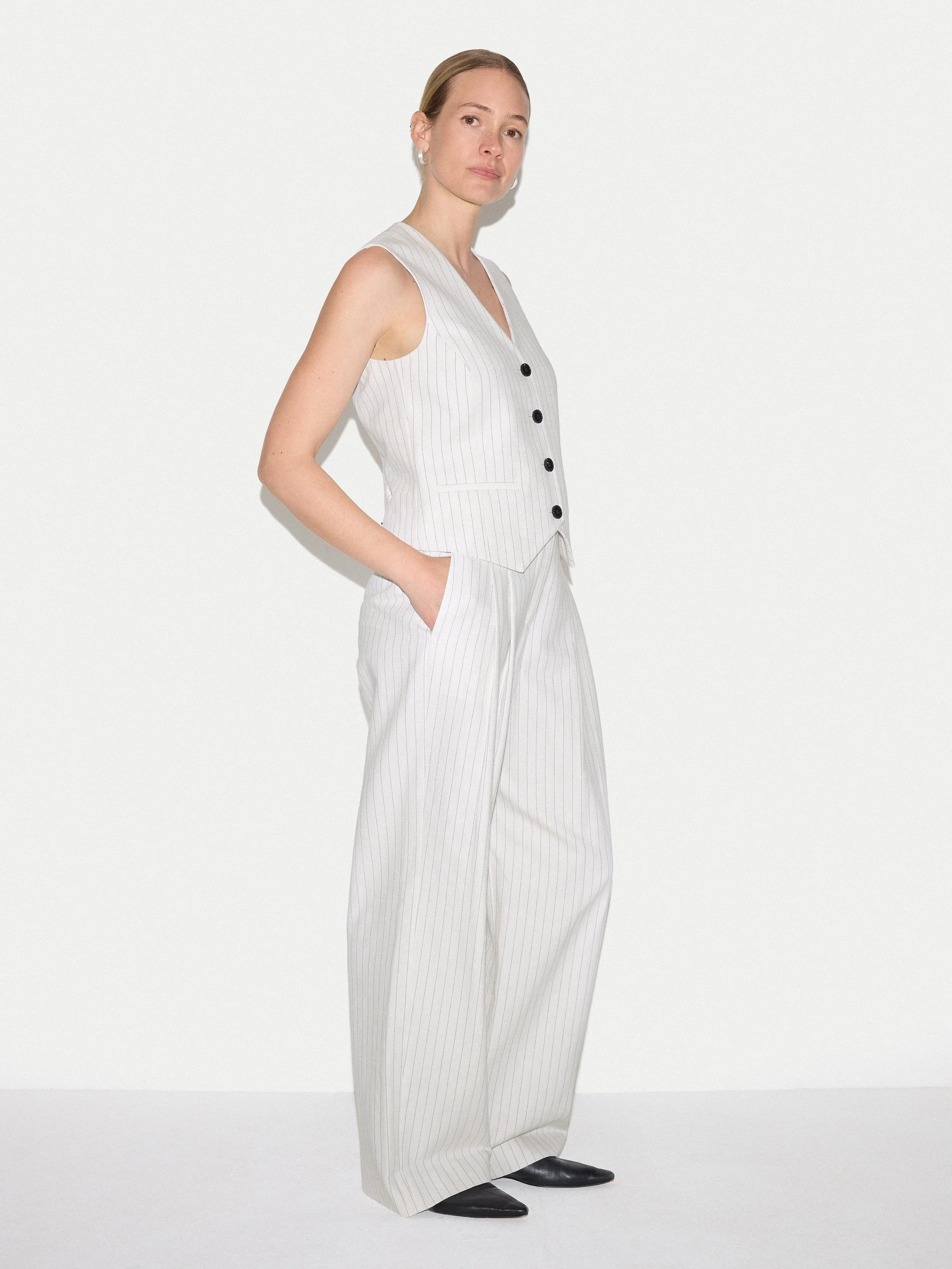Linen Cotton Stripe Waistcoat | Ivory sold by Jigsaw product image thumbnail 4