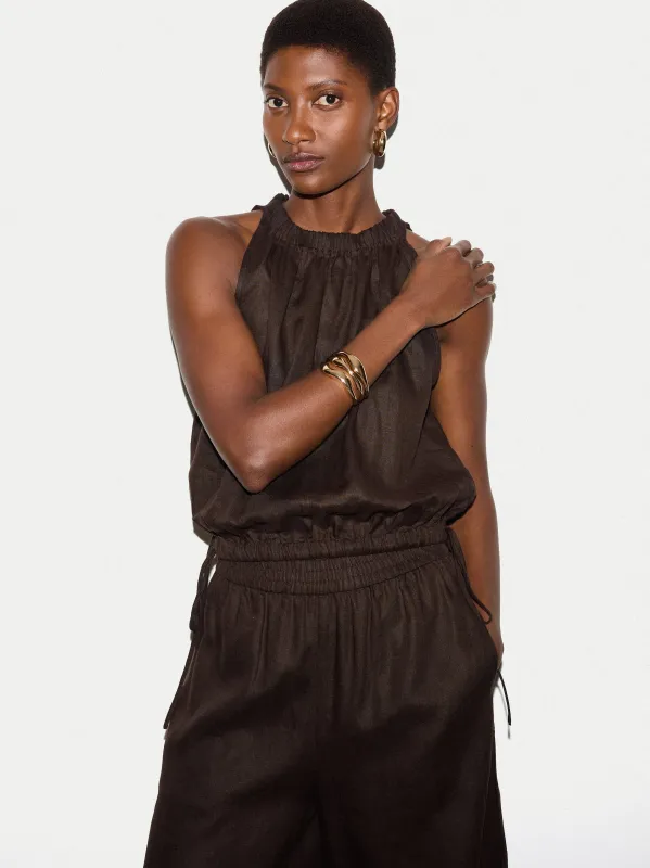 Linen Scooped Tank Top | Brown made by Jigsaw