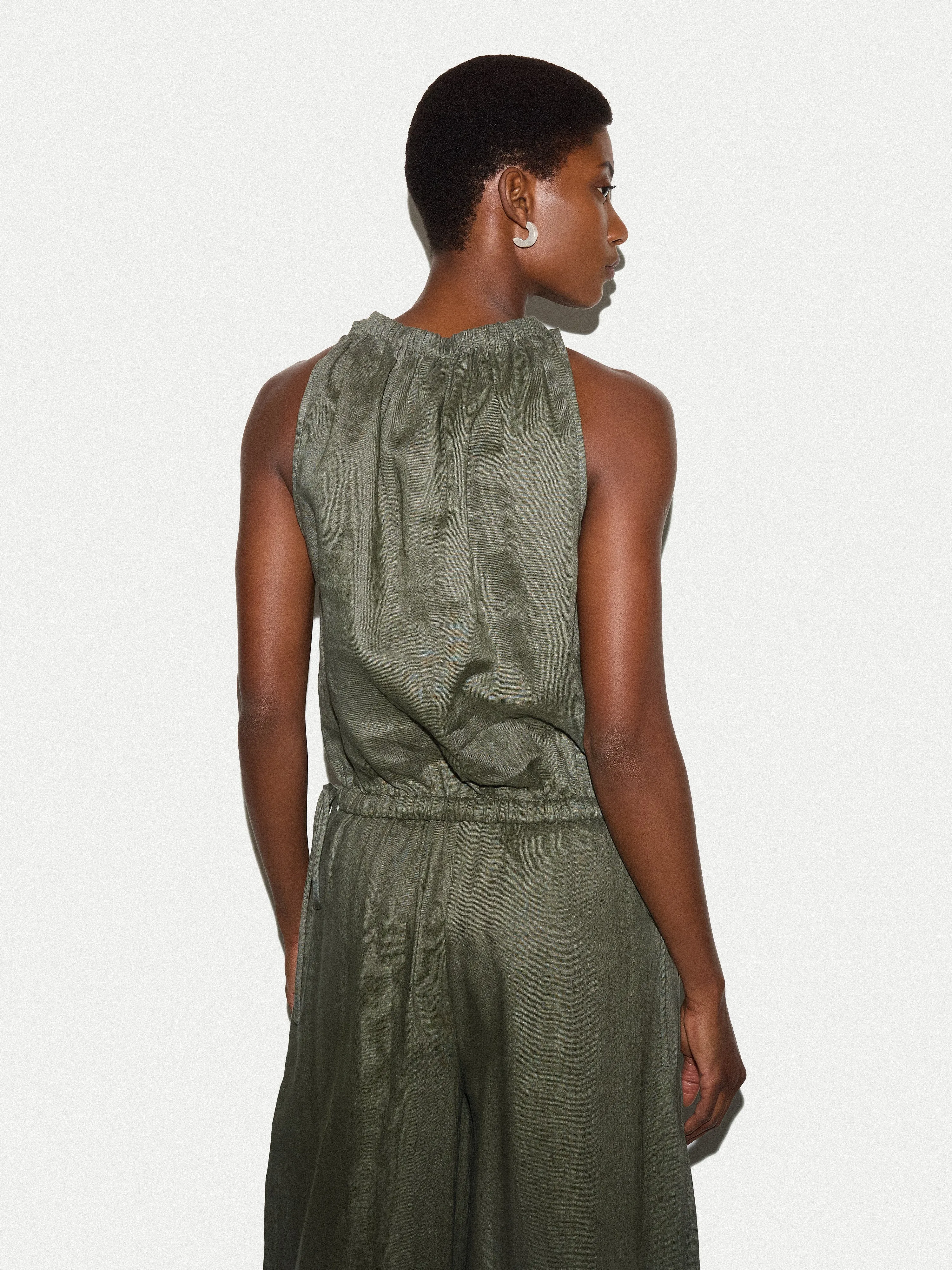 Linen Scooped Tank Top | Khaki sold by Jigsaw product image thumbnail 4