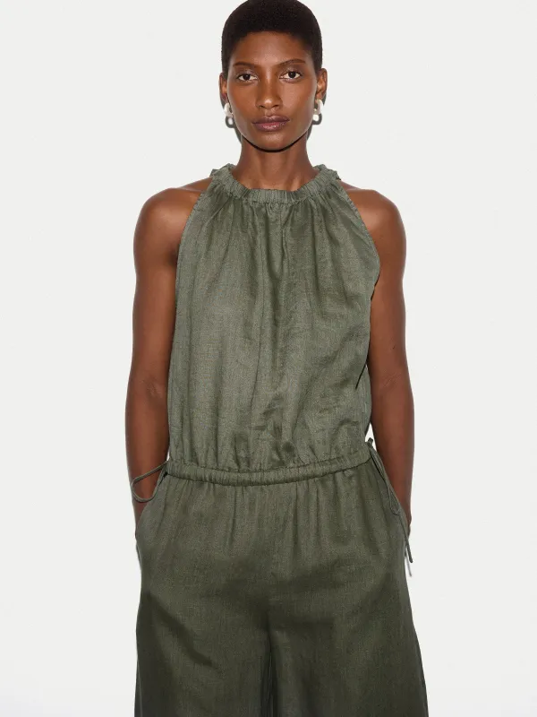 Linen Scooped Tank Top | Khaki made by Jigsaw