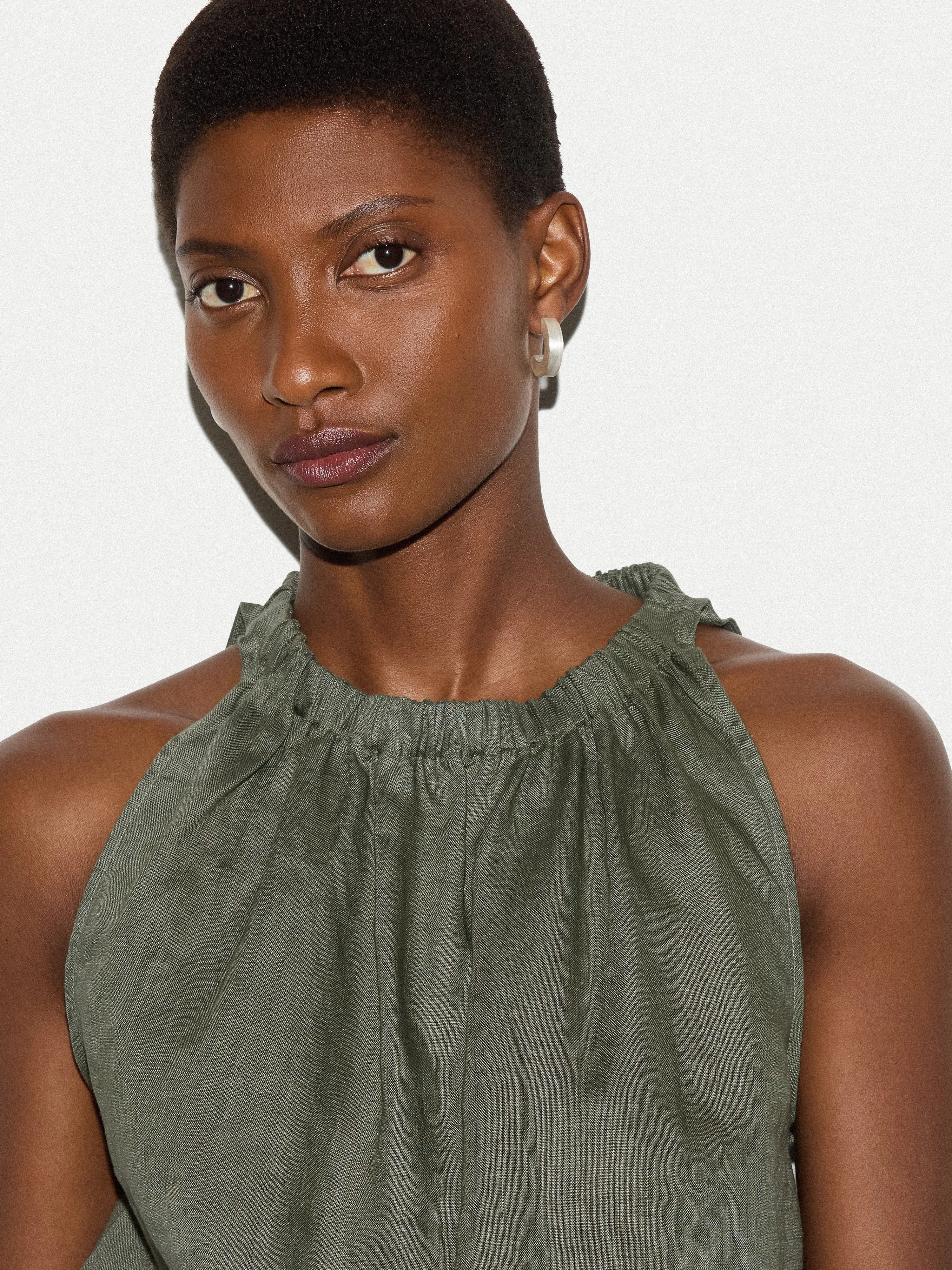 Linen Scooped Tank Top | Khaki sold by Jigsaw product image thumbnail 3