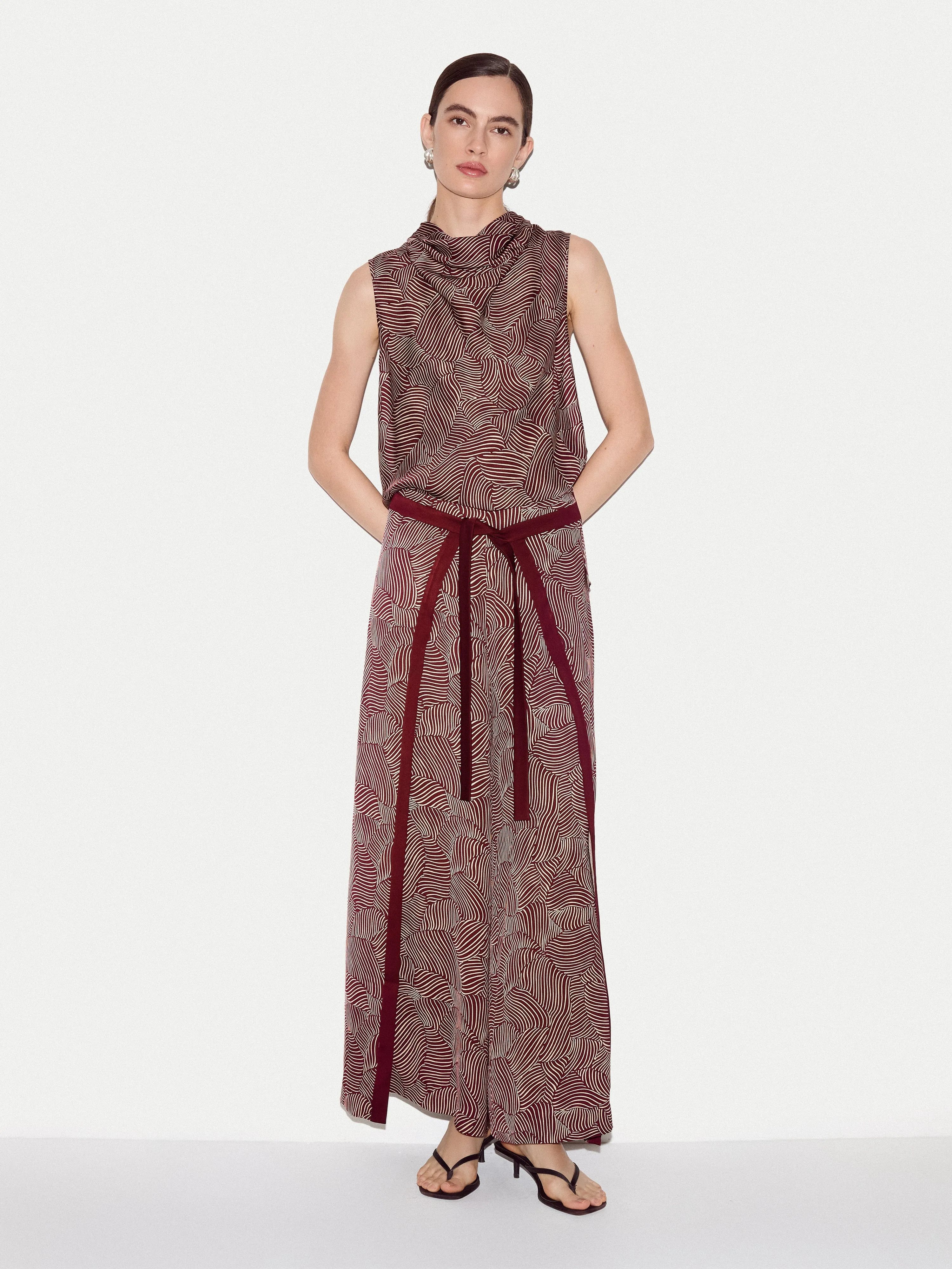 Optic Swirl Wrap Front Trouser | Red sold by Jigsaw