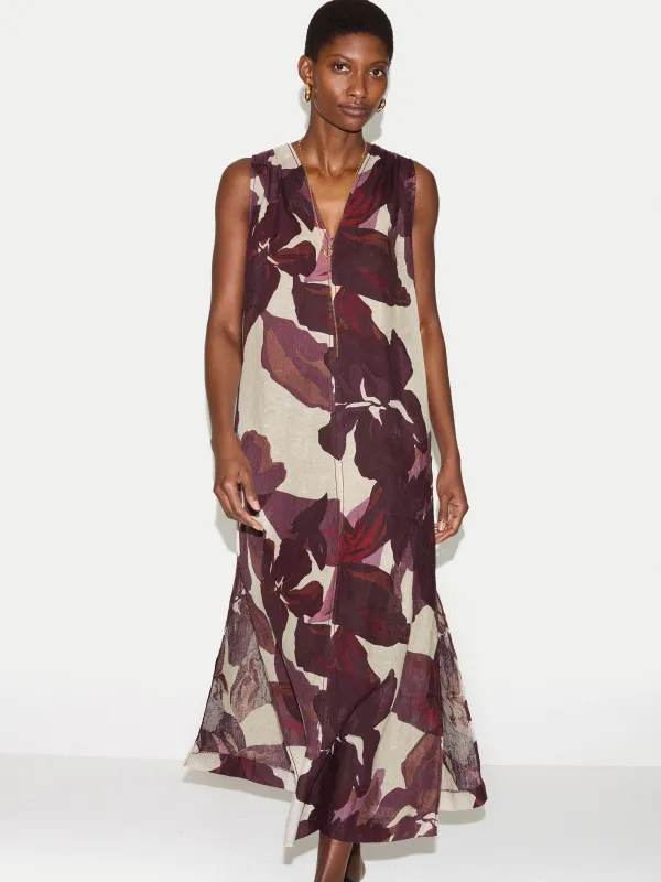 Iris Leaf Linen Dress | Burgundy made by Jigsaw