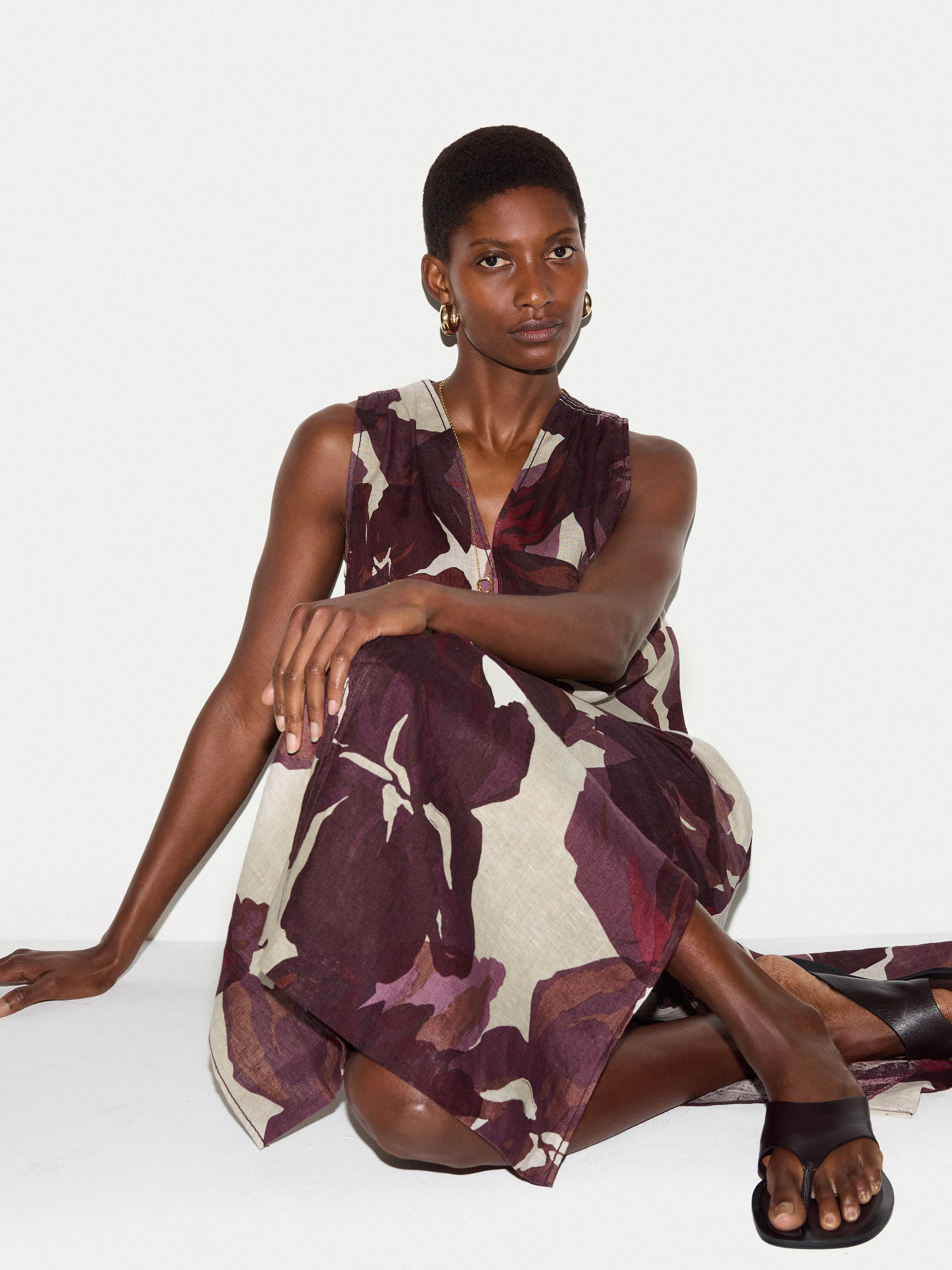 Iris Leaf Linen Dress | Burgundy sold by Jigsaw product image thumbnail 2