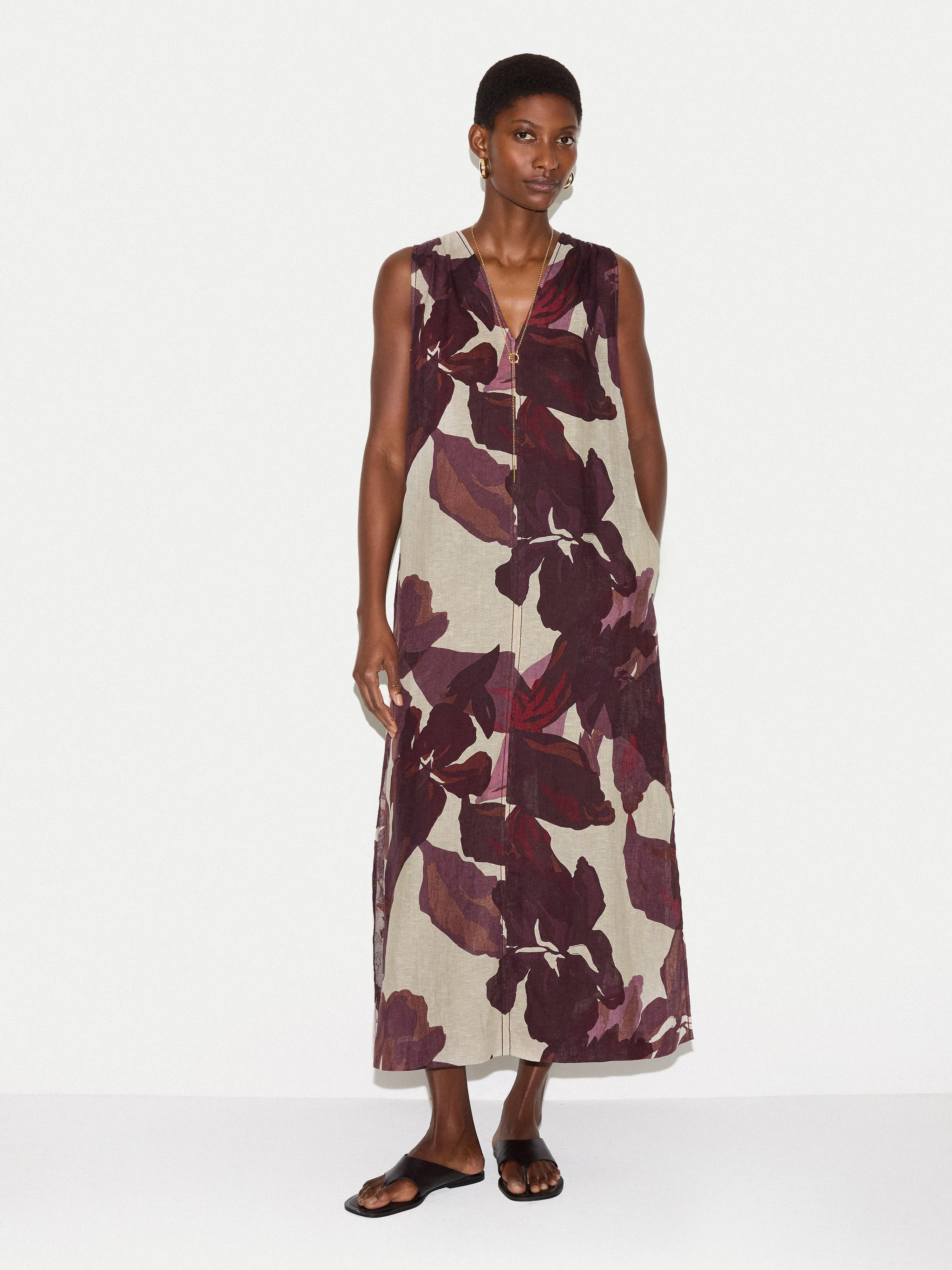 Iris Leaf Linen Dress | Burgundy sold by Jigsaw product image thumbnail 3