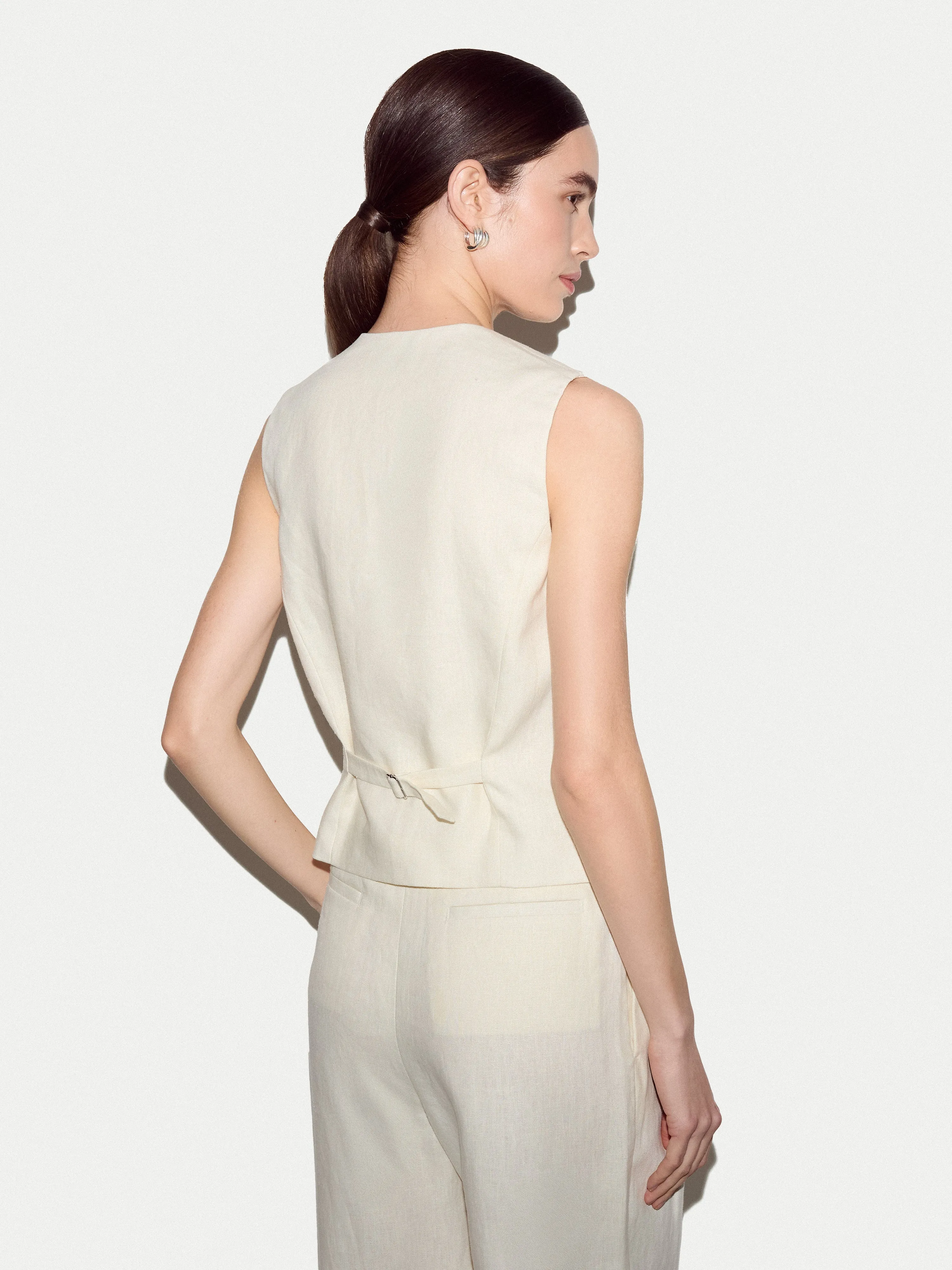Linen Suit Waistcoat | Cream sold by Jigsaw product image thumbnail 4