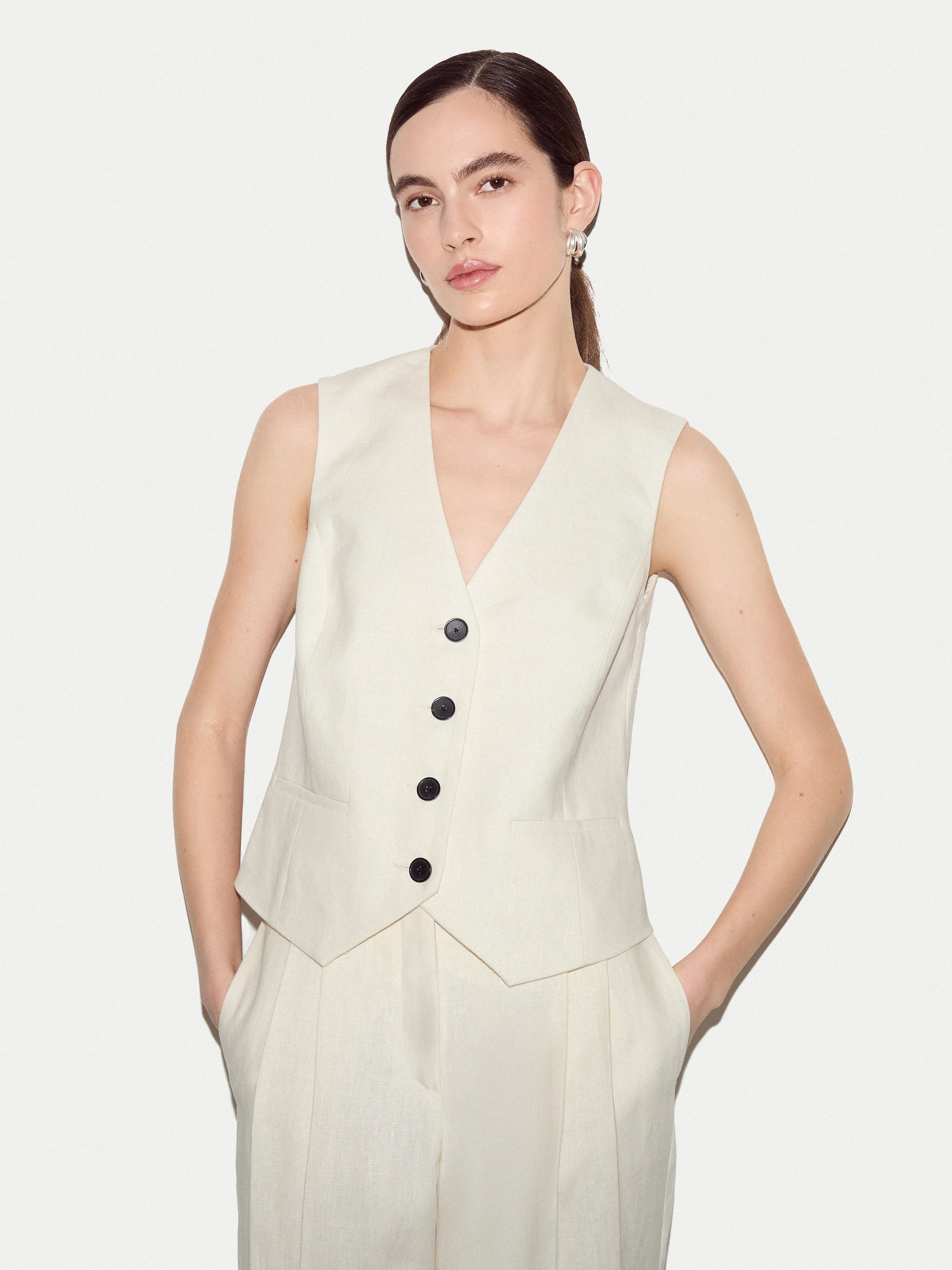 Linen Suit Waistcoat | Cream sold by Jigsaw