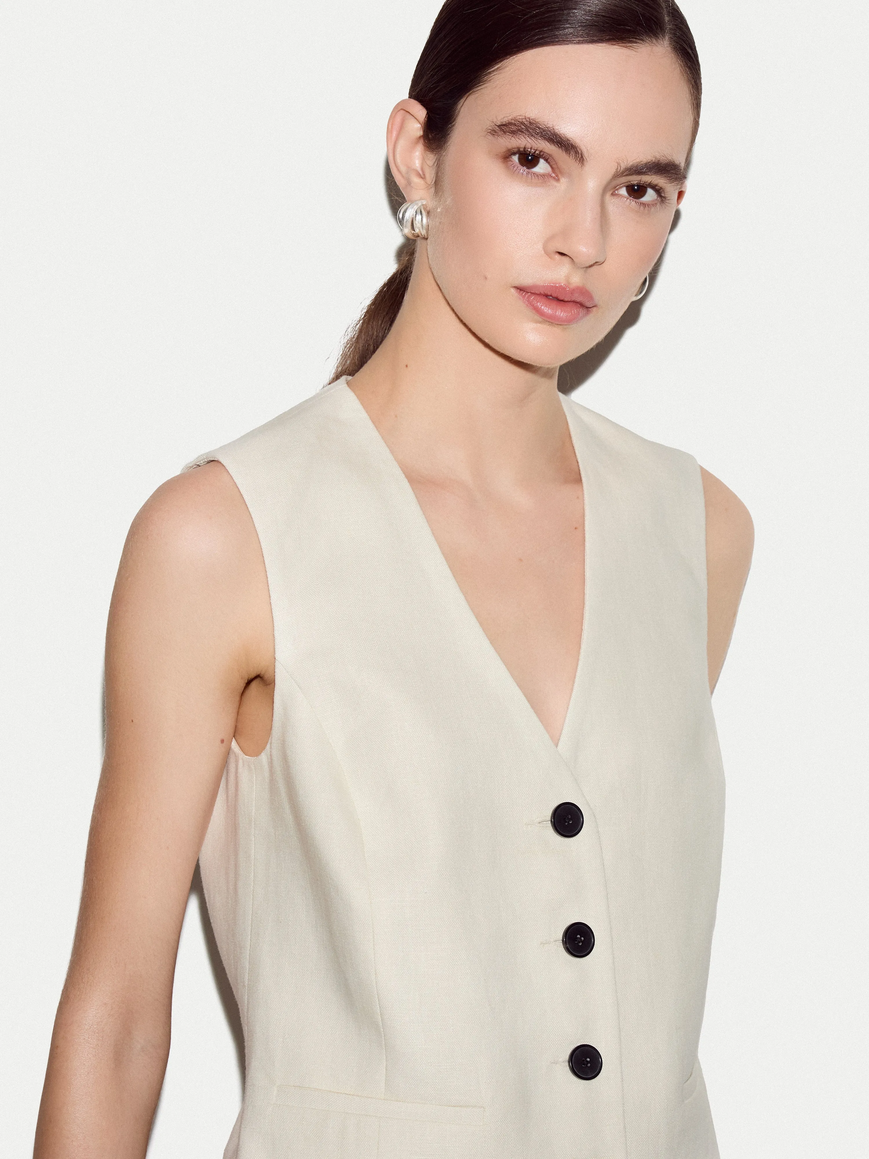 Linen Suit Waistcoat | Cream sold by Jigsaw product image thumbnail 2