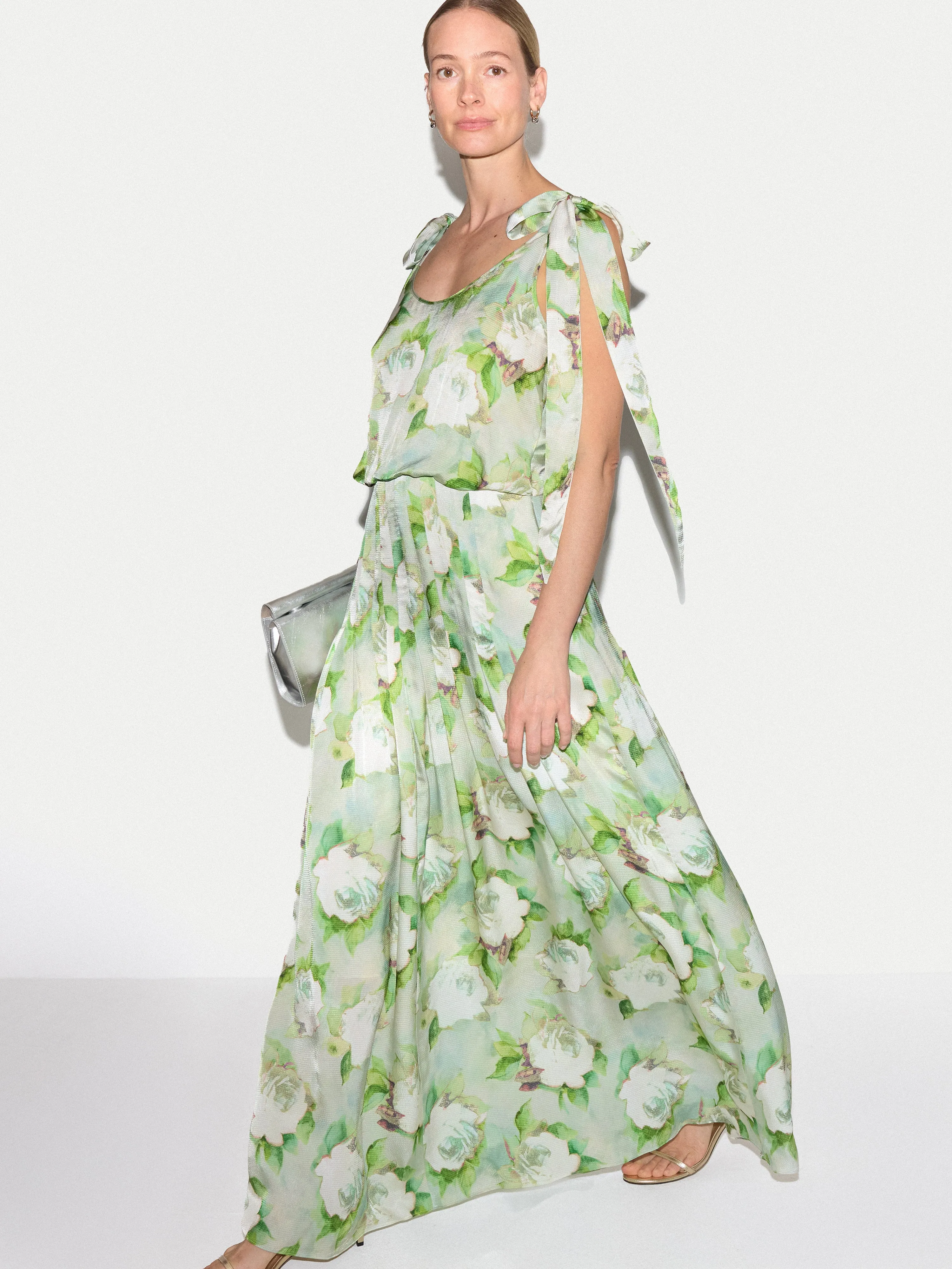 Sketch Rose Tie Maxi Dress | Green sold by Jigsaw product image thumbnail 3