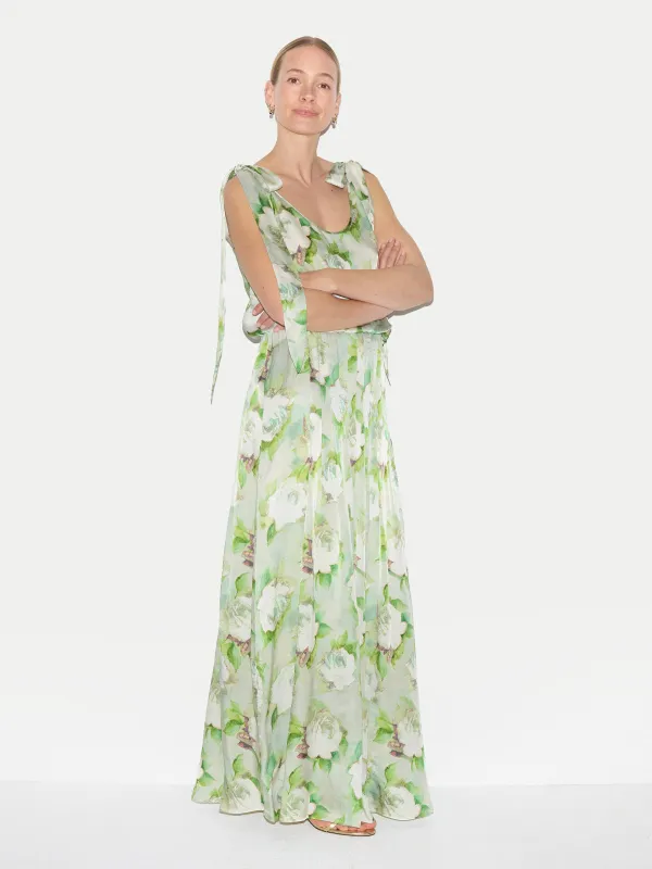 Sketch Rose Tie Maxi Dress | Green made by Jigsaw
