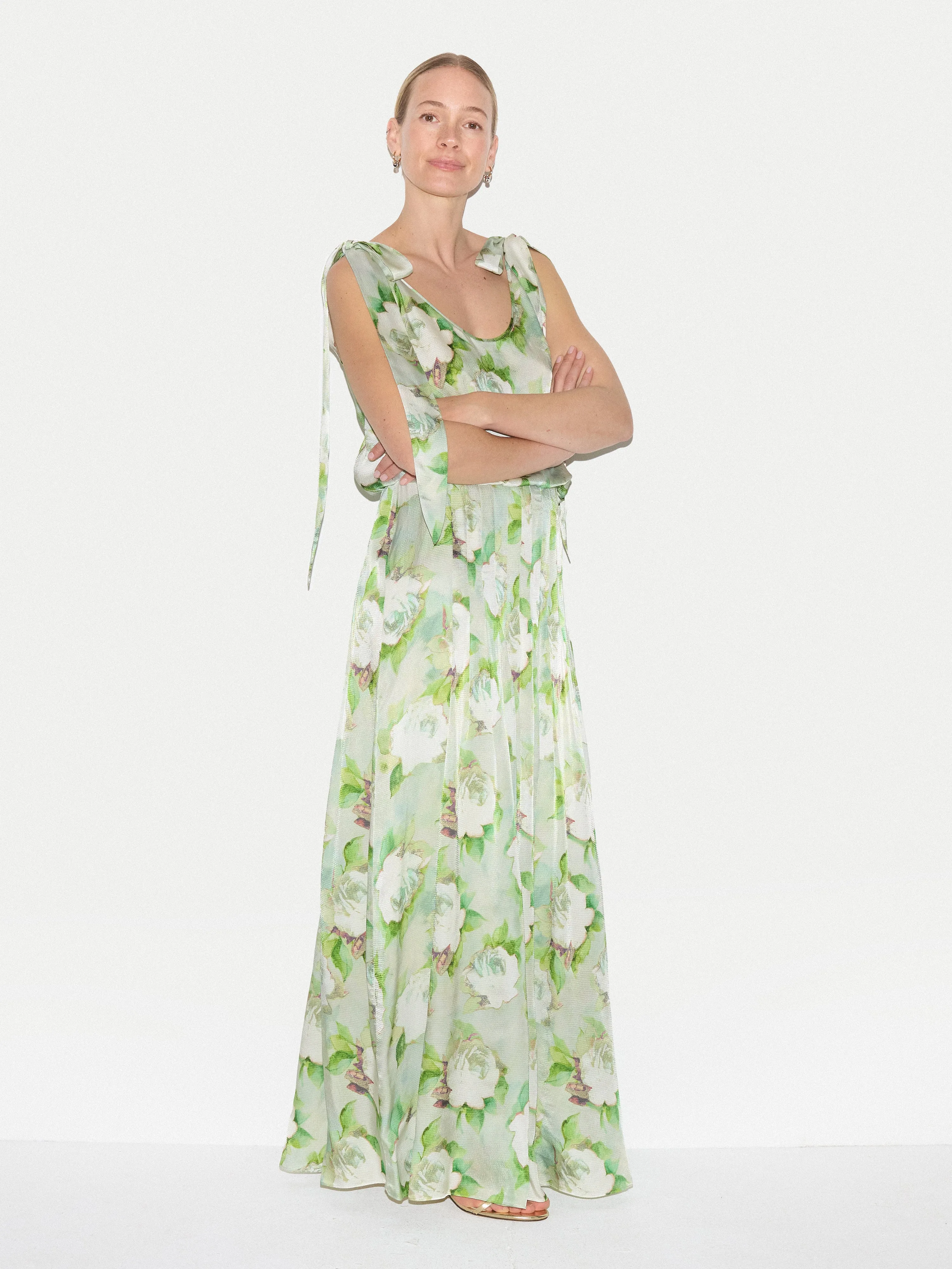 Sketch Rose Tie Maxi Dress | Green sold by Jigsaw