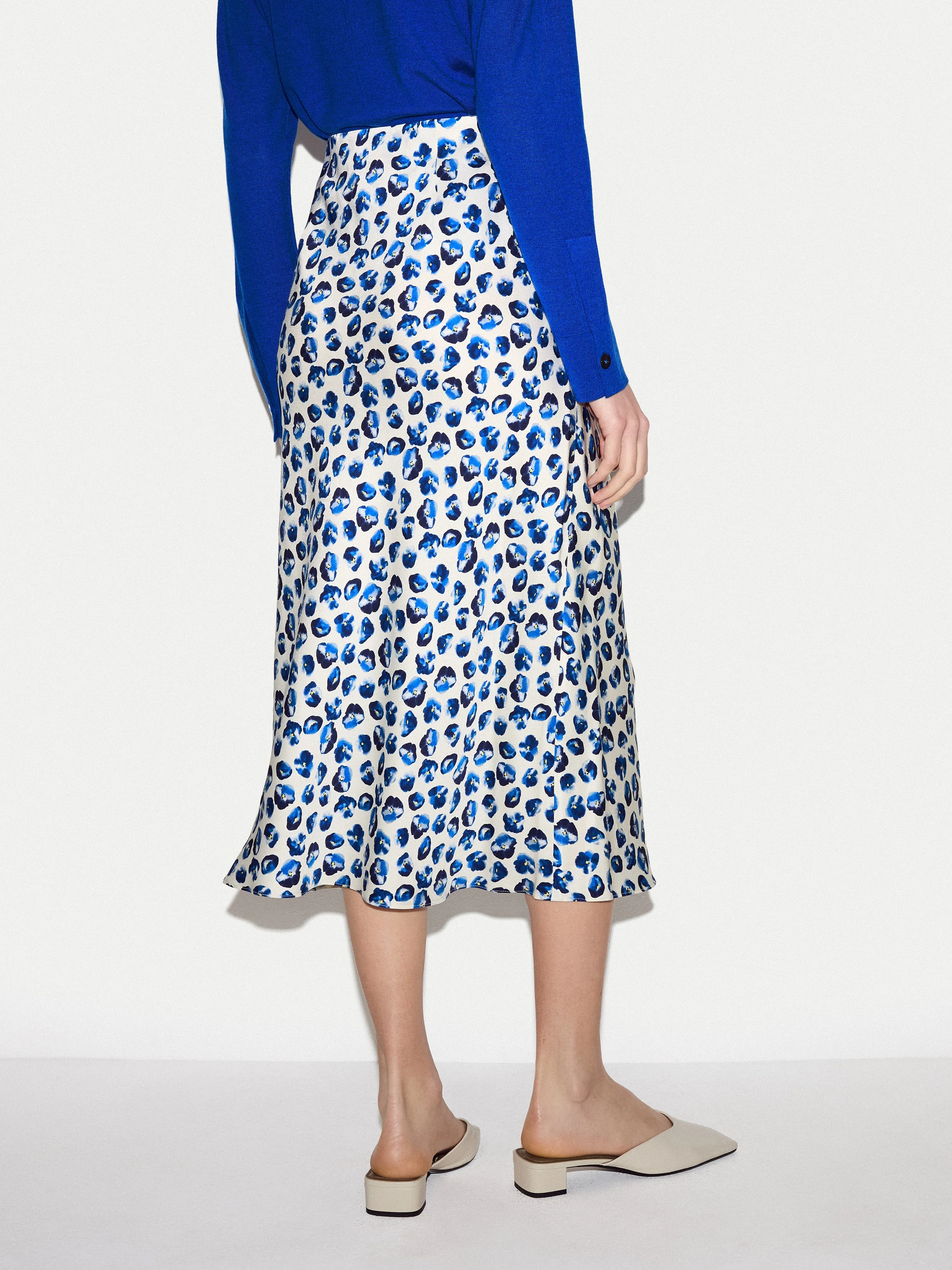 Ditsy Poppy Satin Skirt | Blue sold by Jigsaw product image thumbnail 4