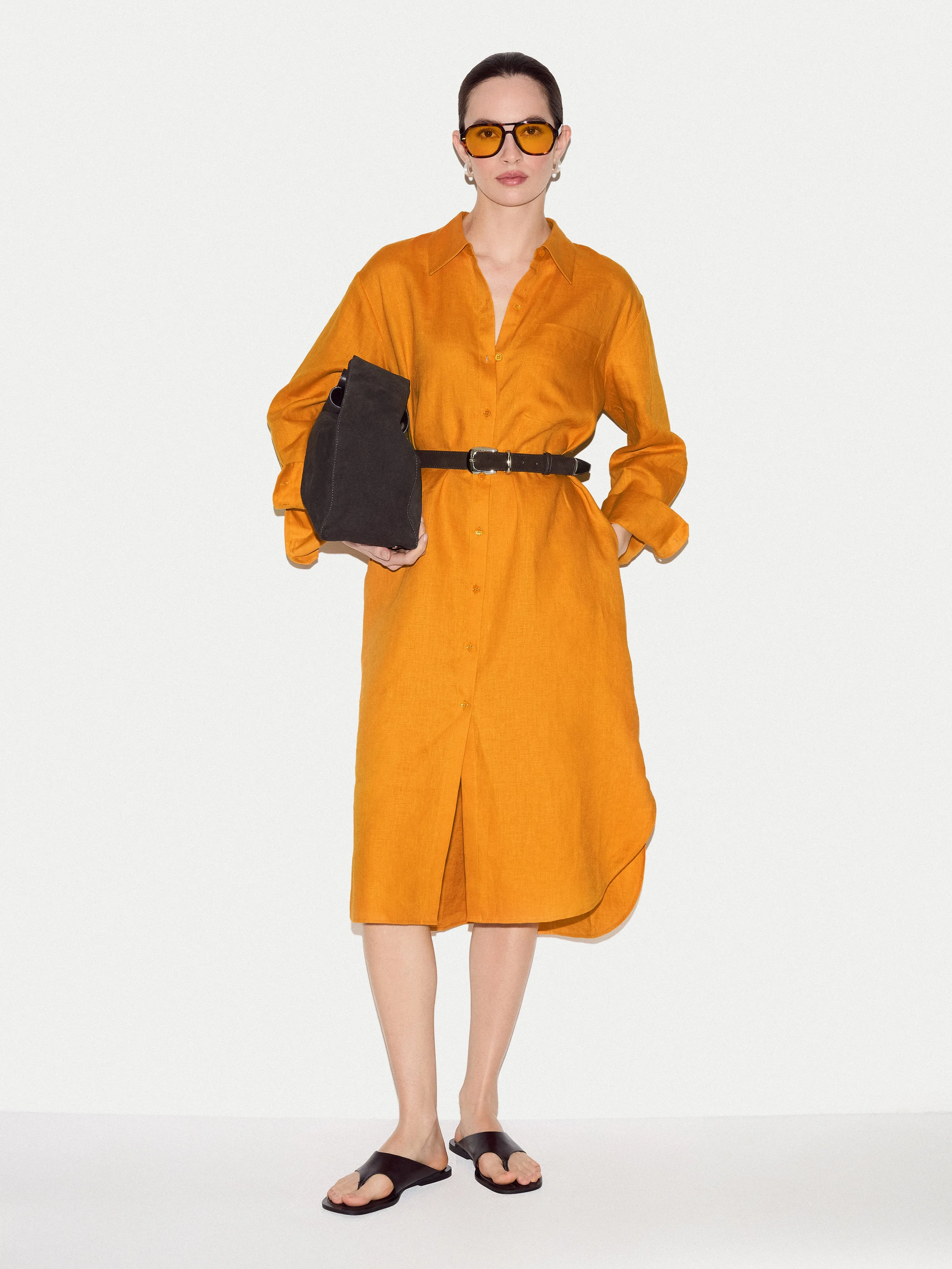 Linen Relaxed Shirt Dress | Orange sold by Jigsaw