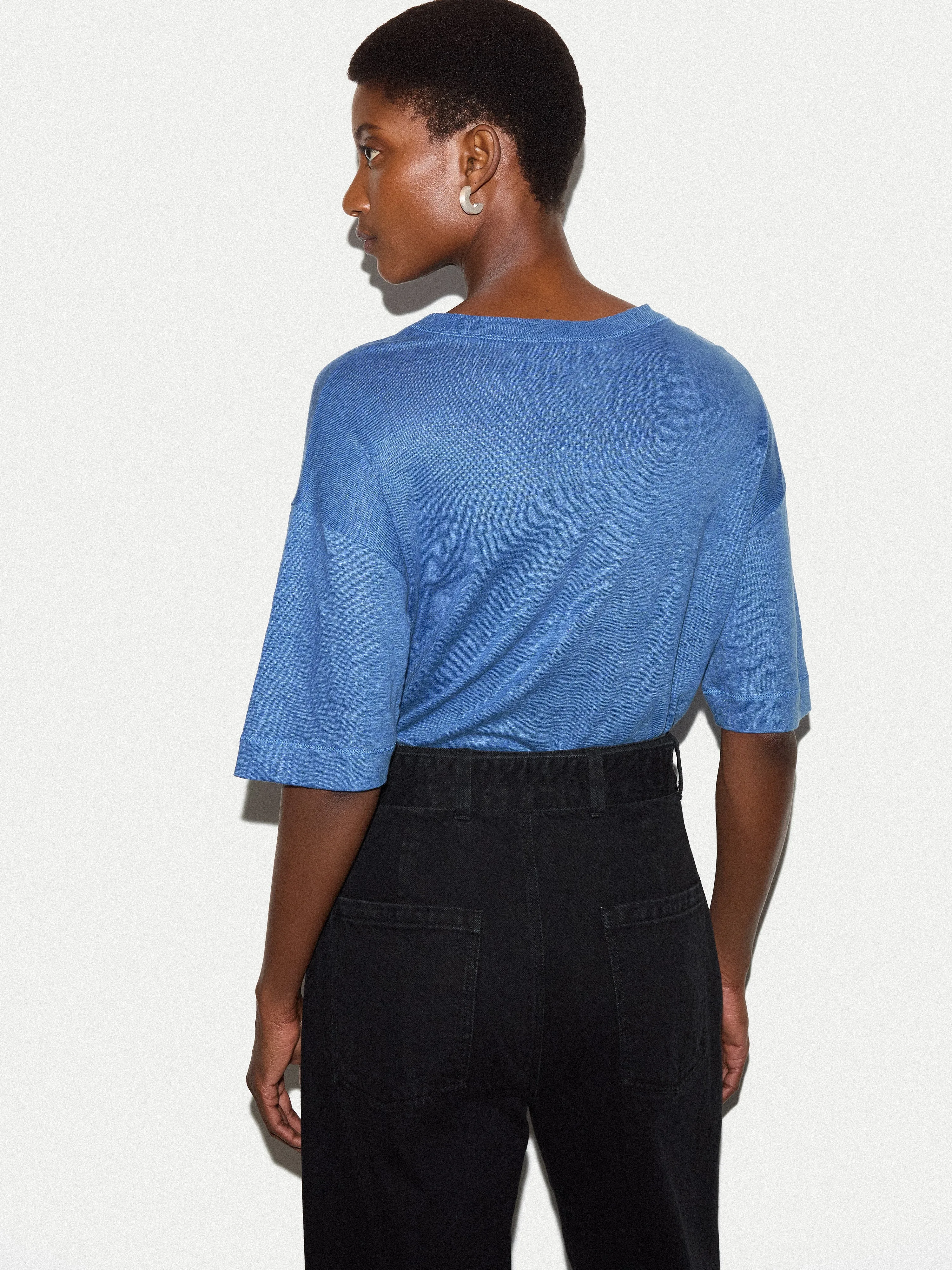Linen Boxy T-shirt | Blue sold by Jigsaw product image thumbnail 4