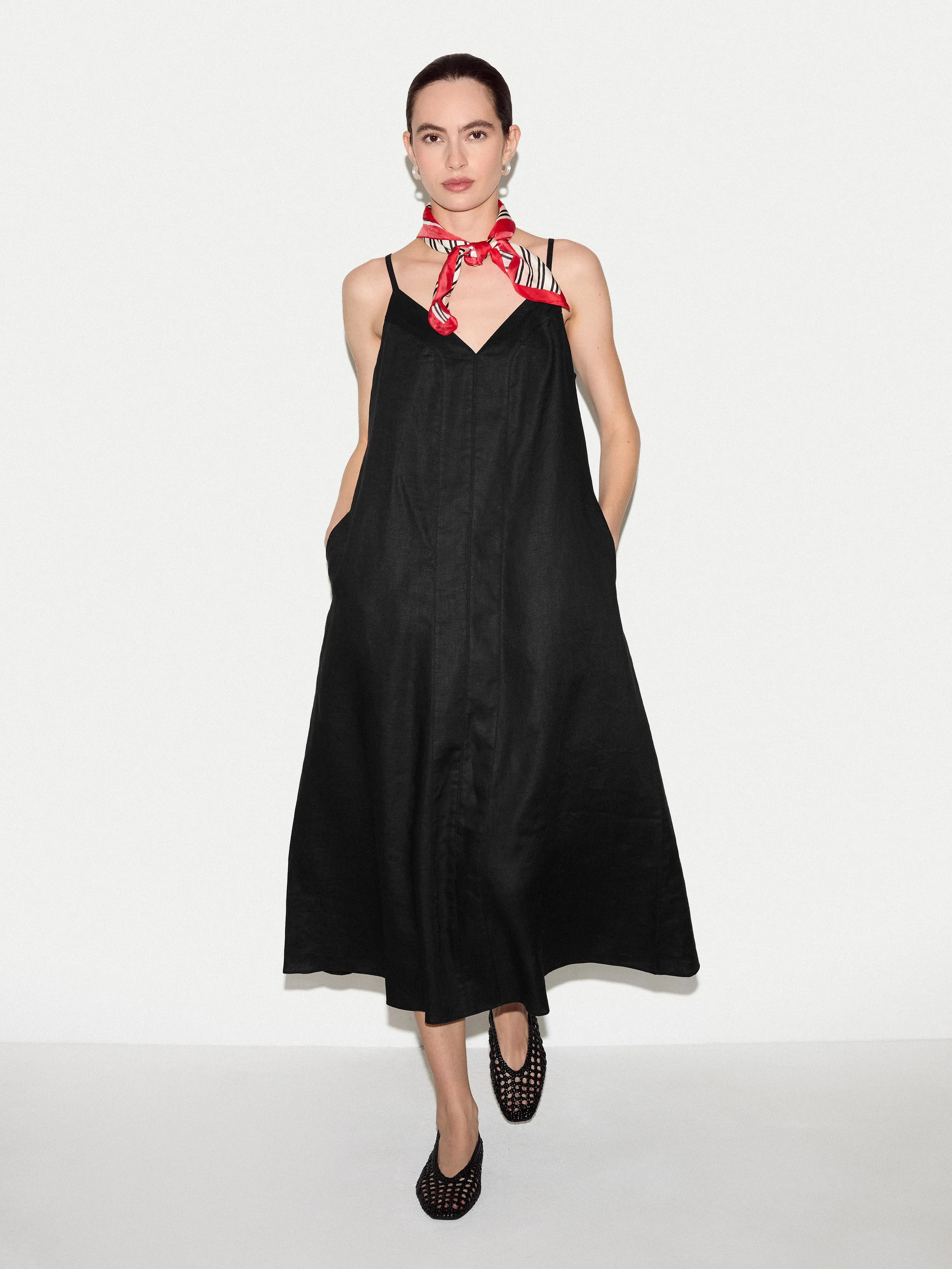 Linen Strappy Sundress | Black sold by Jigsaw