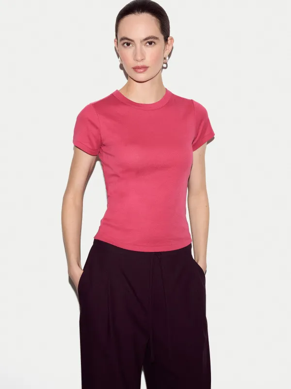 Cotton Fitted T-shirt | Pink made by Jigsaw