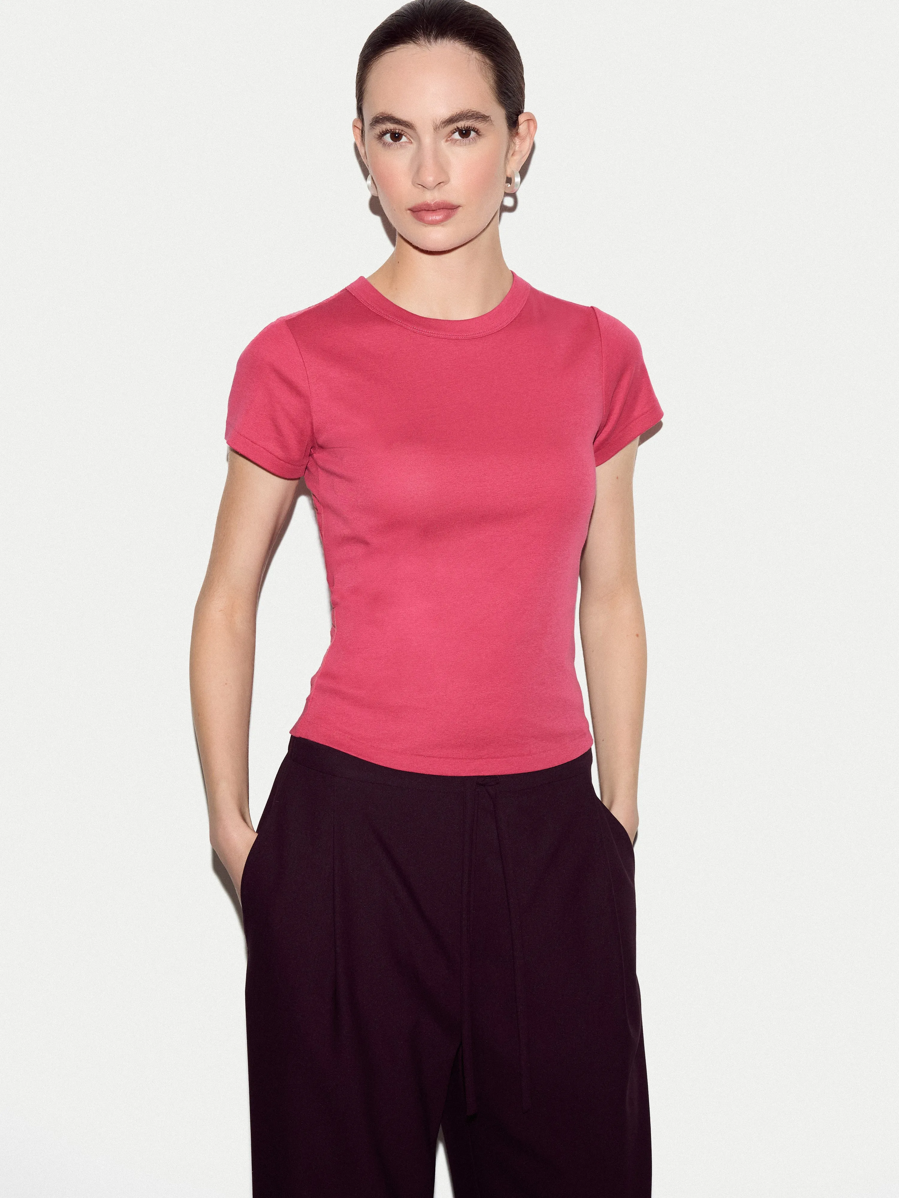 Cotton Fitted T-shirt | Pink sold by Jigsaw