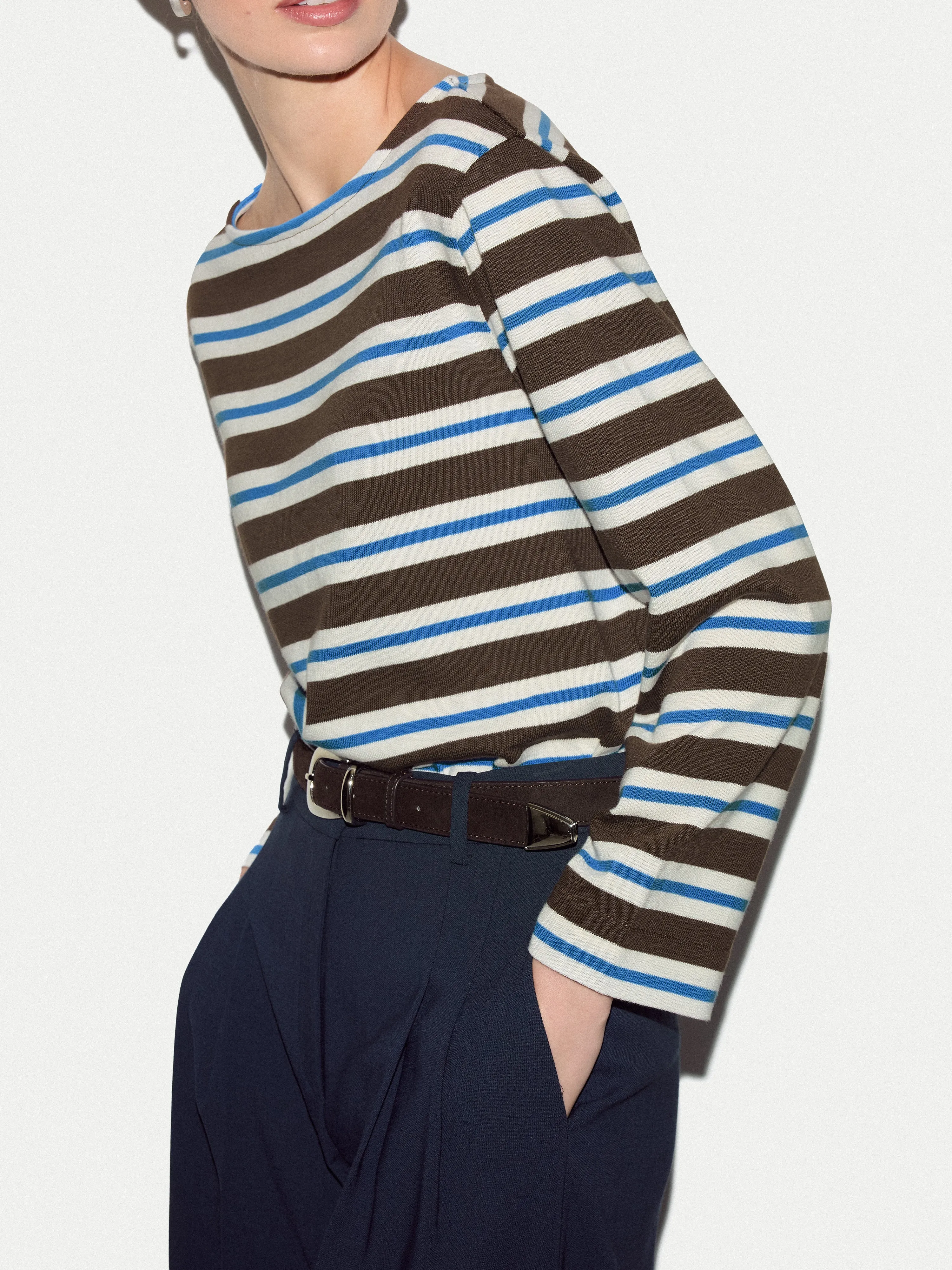 High Neck Stripe Long Sleeve Top | Brown sold by Jigsaw product image thumbnail 2