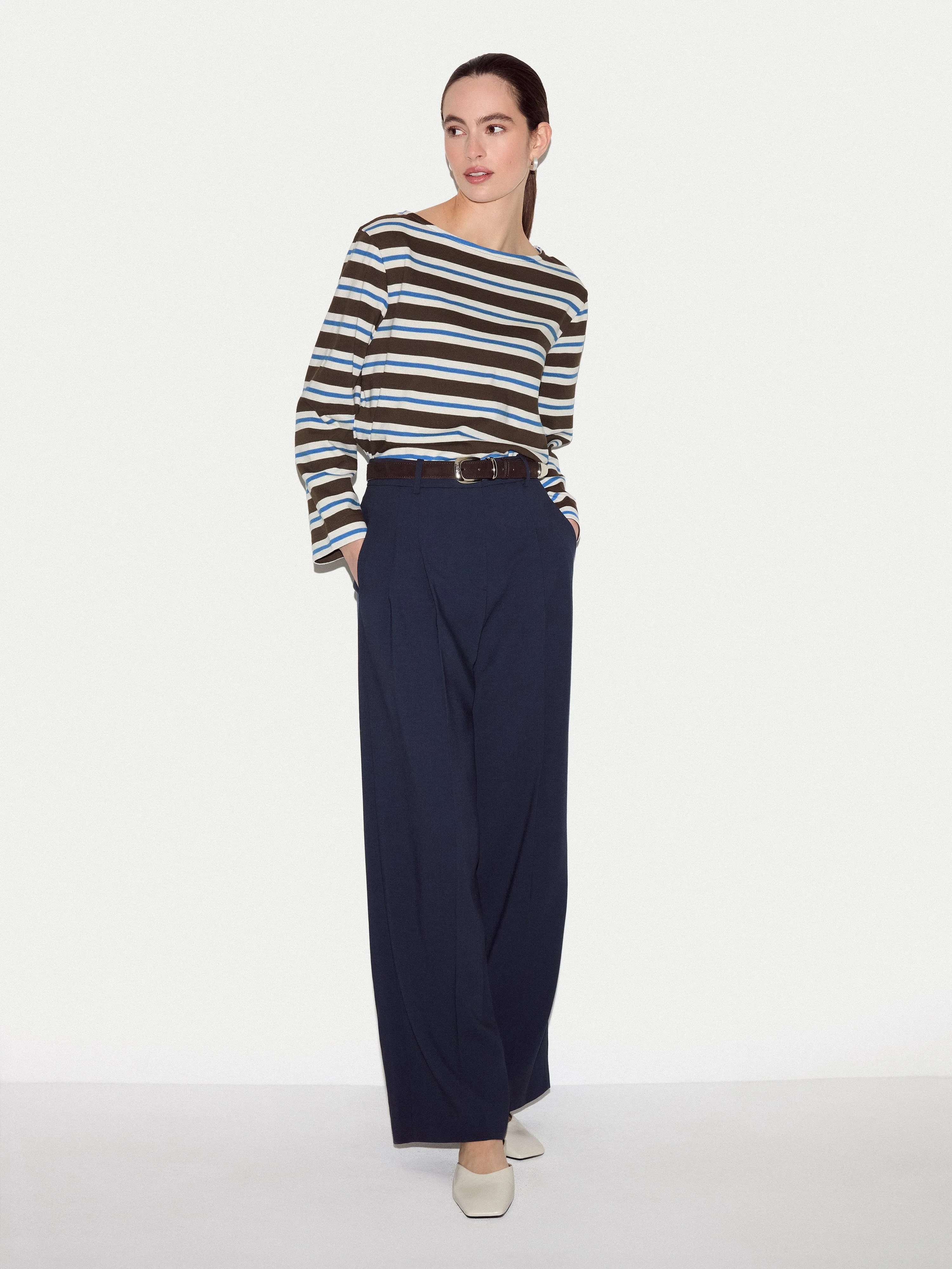 High Neck Stripe Long Sleeve Top | Brown sold by Jigsaw product image thumbnail 3