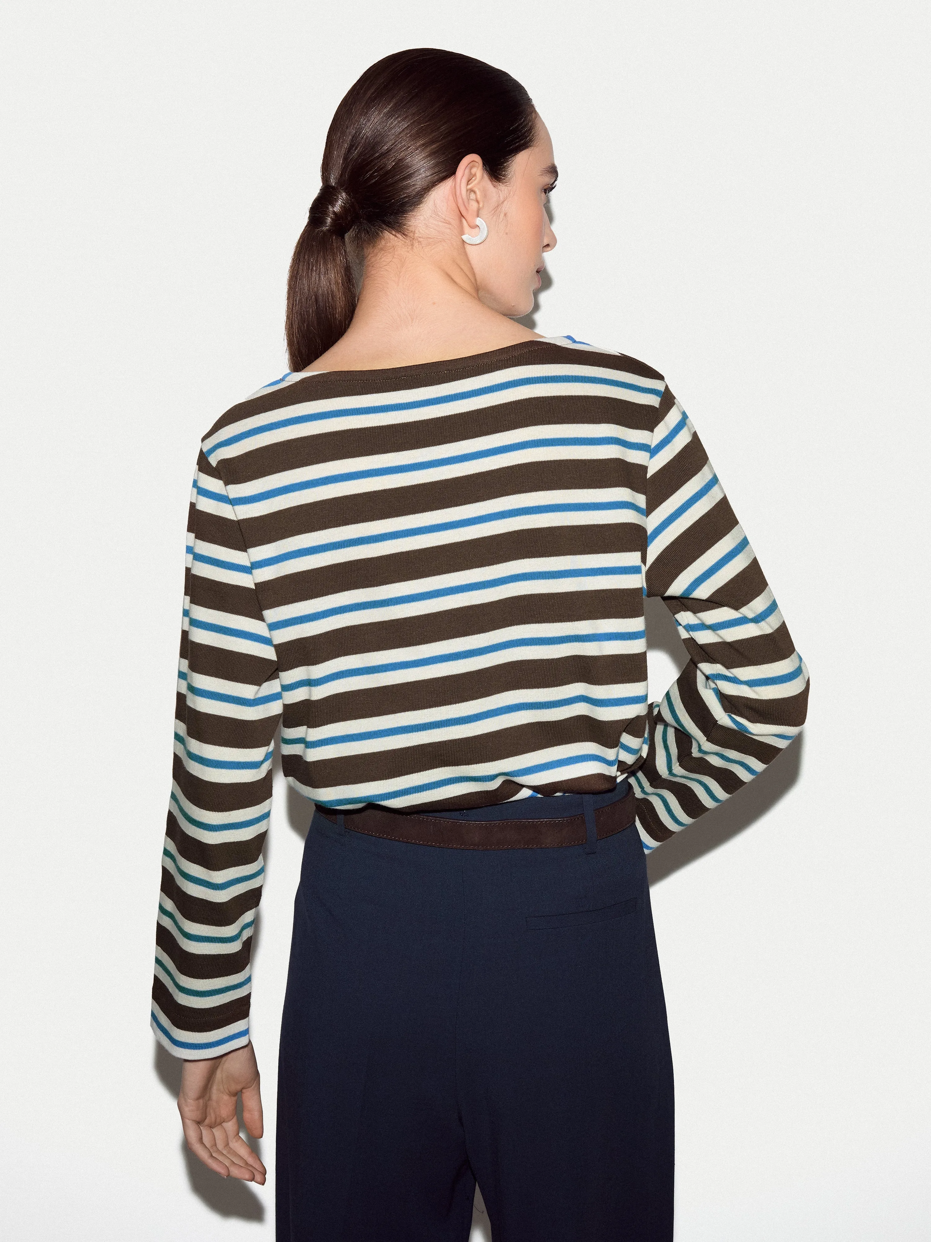 High Neck Stripe Long Sleeve Top | Brown sold by Jigsaw product image thumbnail 4