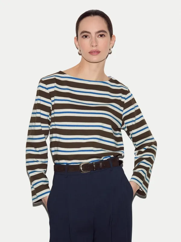 High Neck Stripe Long Sleeve Top | Brown made by Jigsaw