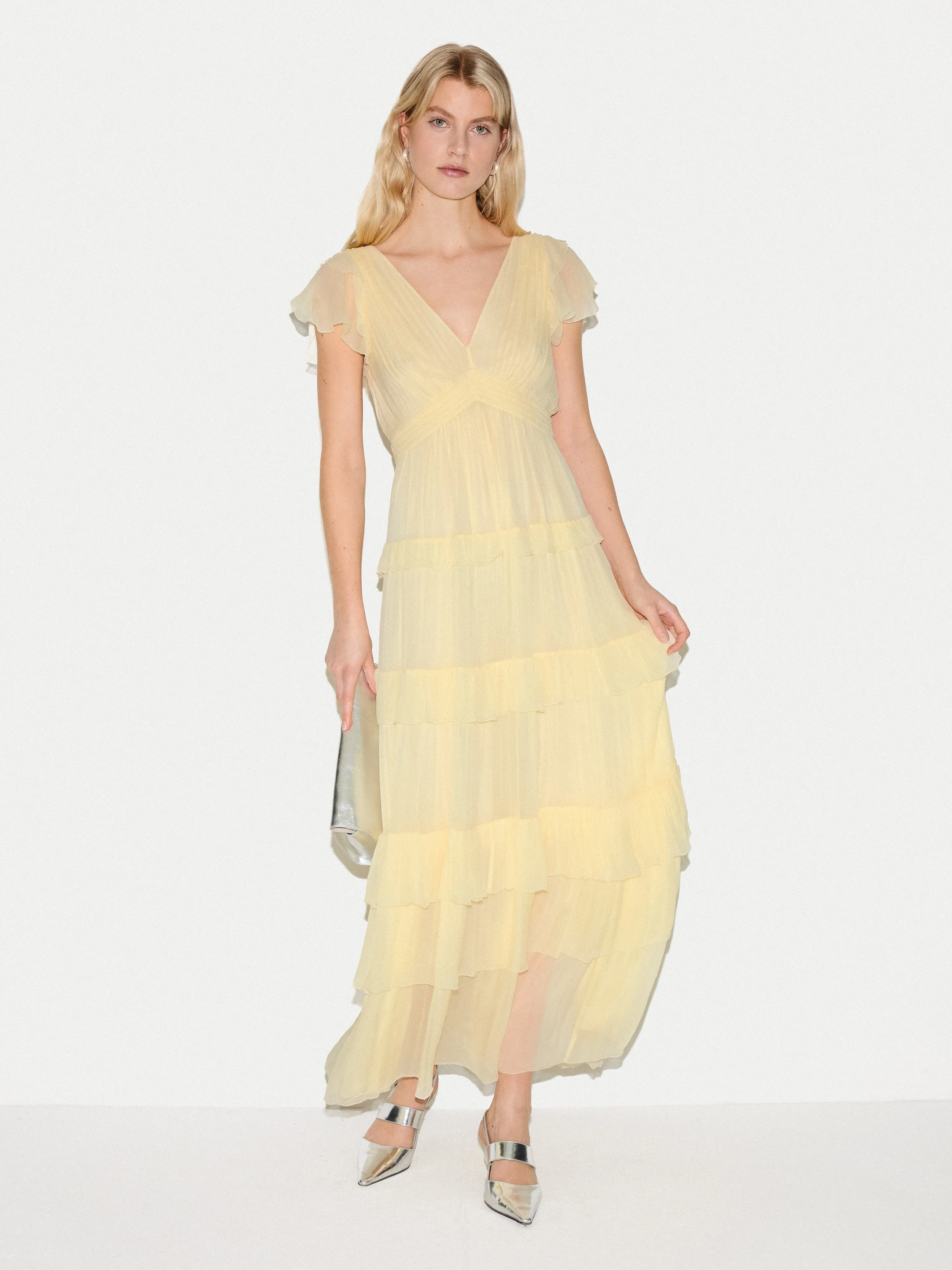 Frill Plisse Maxi Dress | Yellow sold by Jigsaw product image thumbnail 4