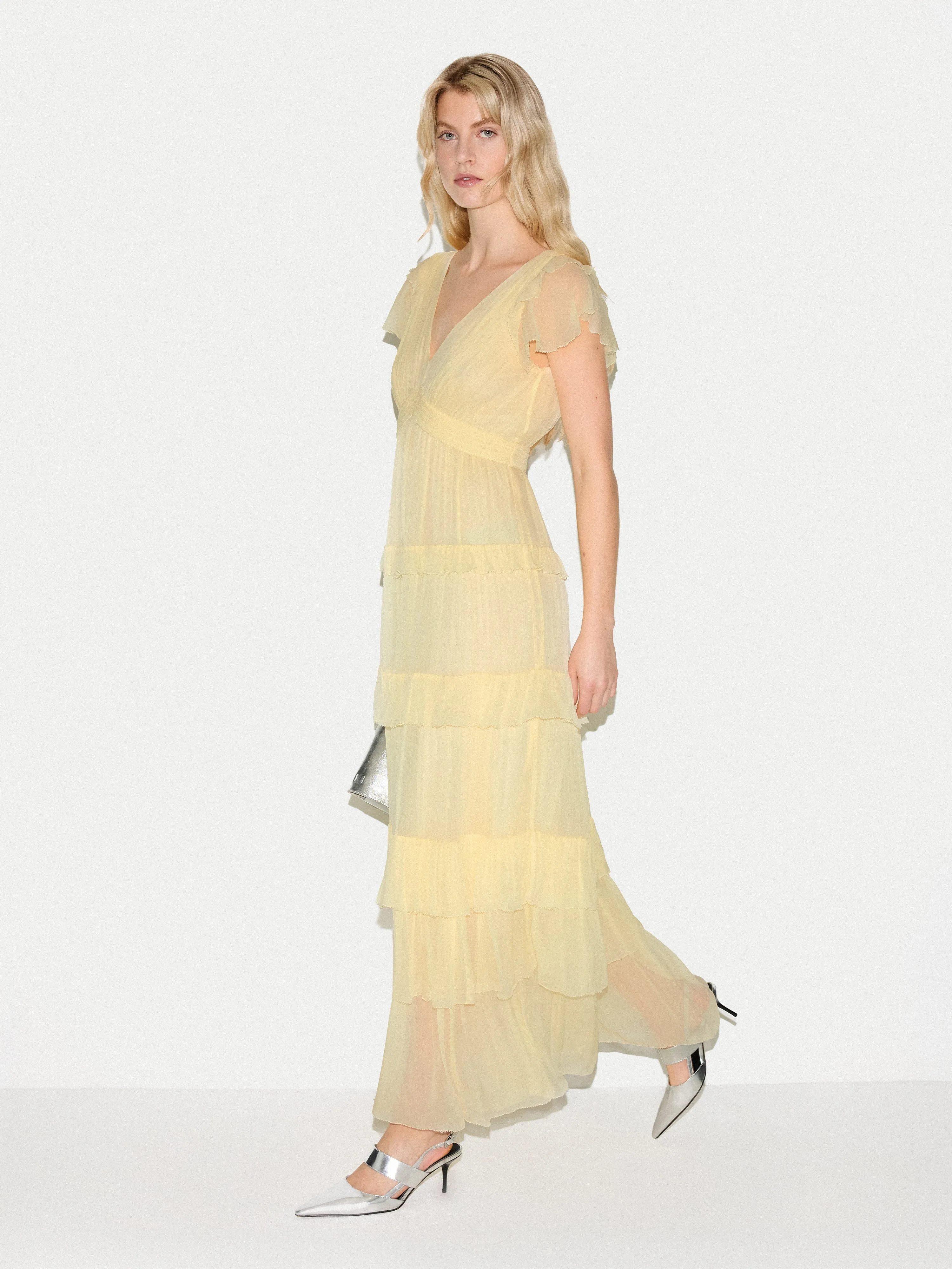 Frill Plisse Maxi Dress | Yellow sold by Jigsaw product image thumbnail 3