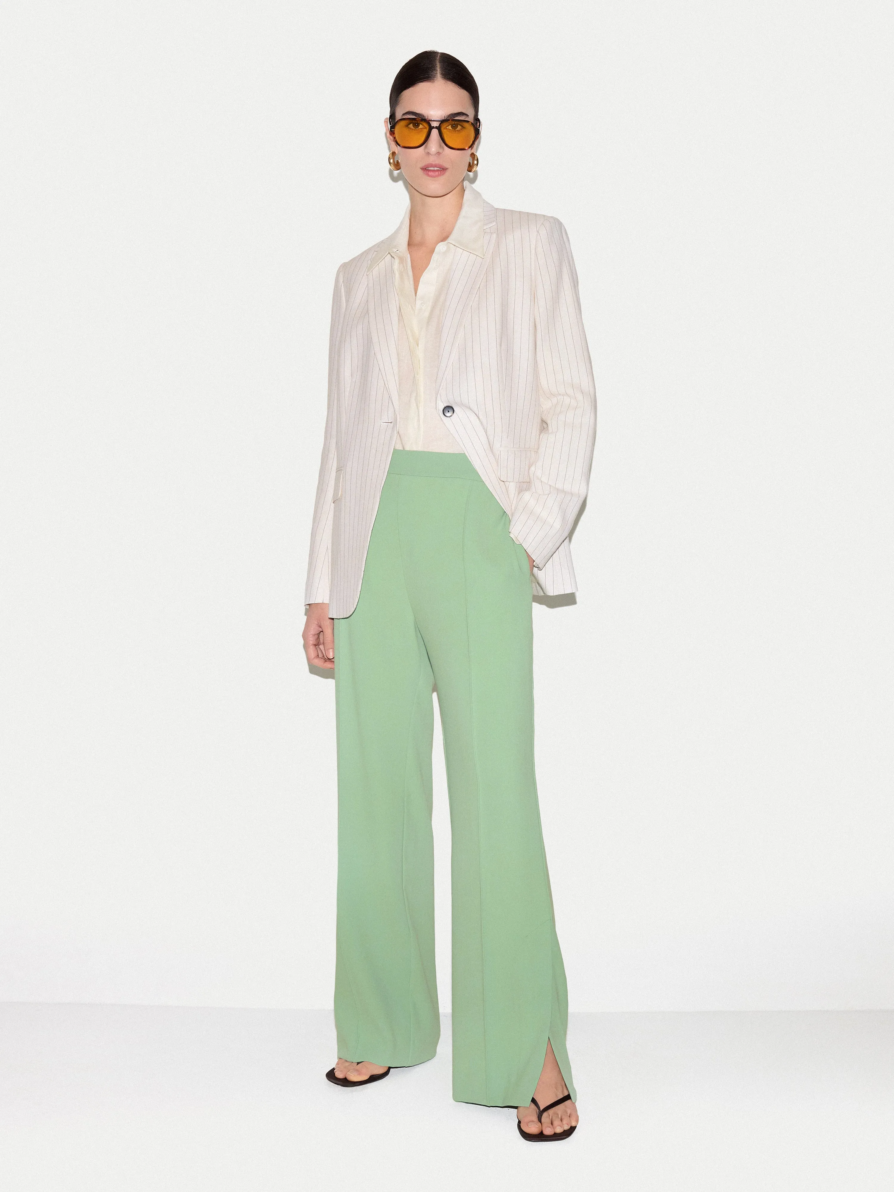 Crepe Split Hem Trouser | Green sold by Jigsaw