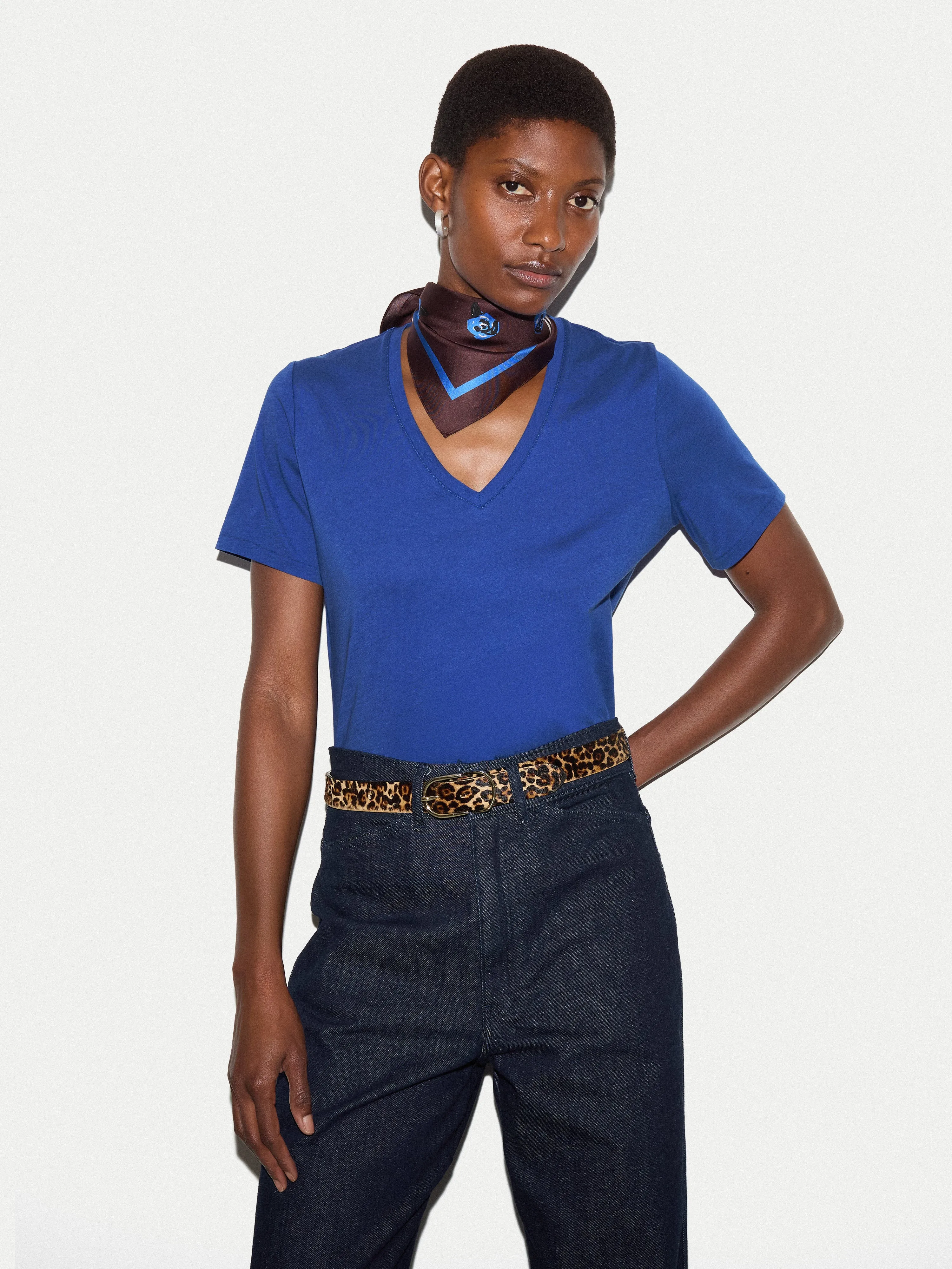 Supima Cotton V Neck T-shirt | Poppy Blue sold by Jigsaw