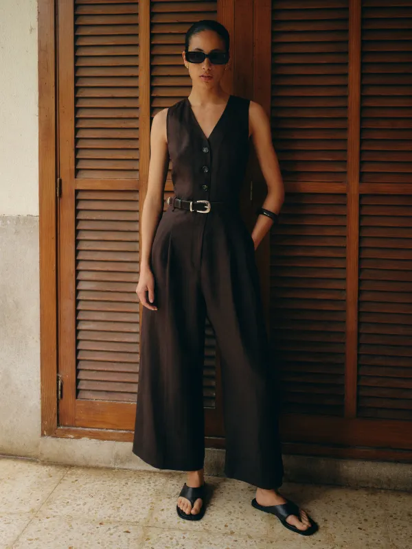 Linen Waistcoat Jumpsuit | Brown made by Jigsaw
