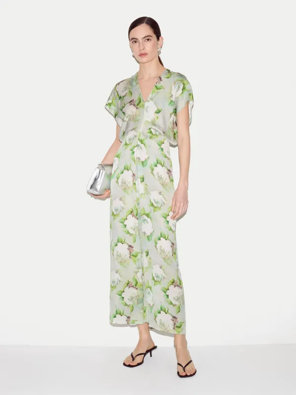 Sketch Rose Satin Midi Dress | Green made by Jigsaw