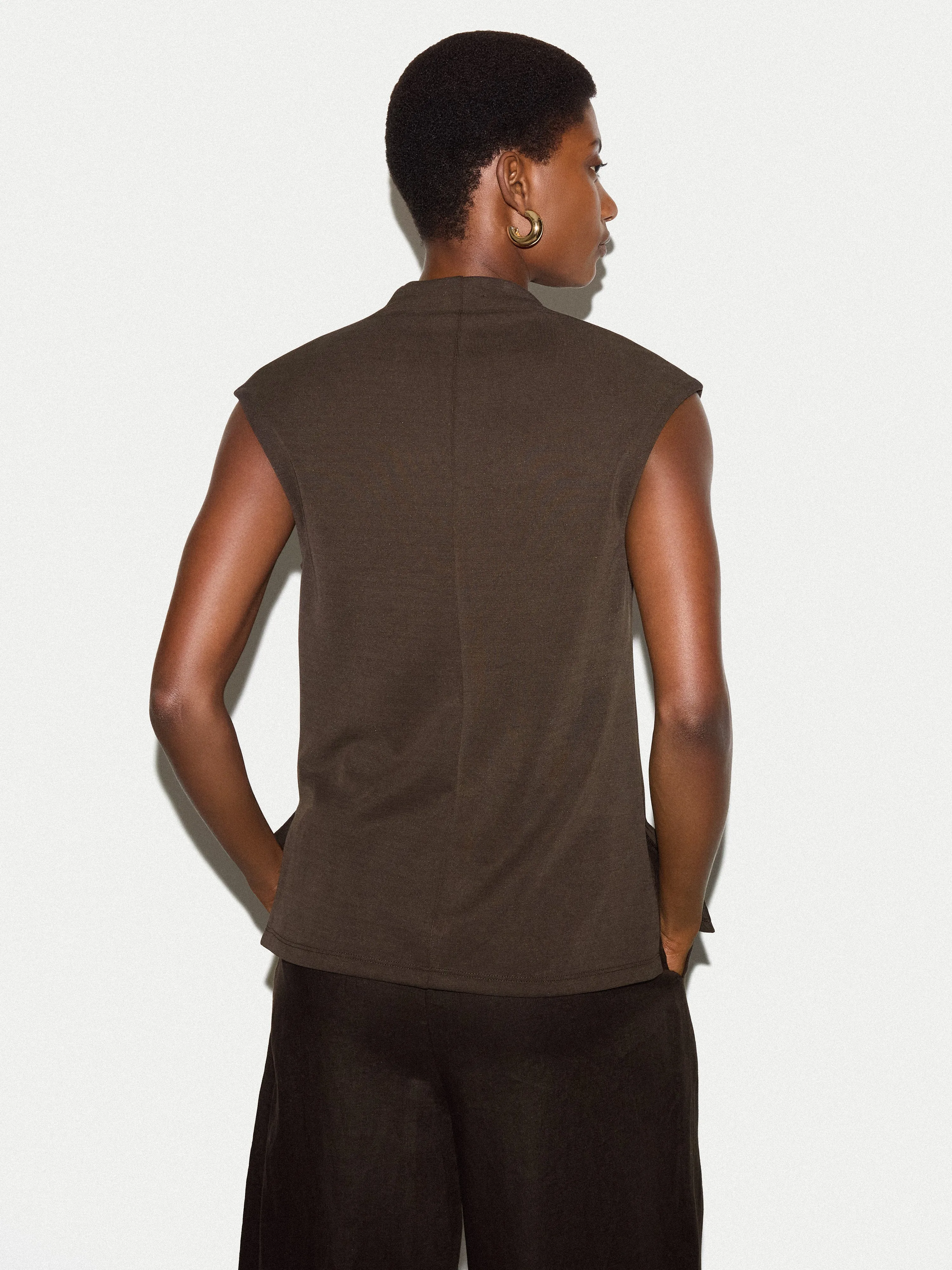 Cupro Rib Vee Top | Brown sold by Jigsaw product image thumbnail 5