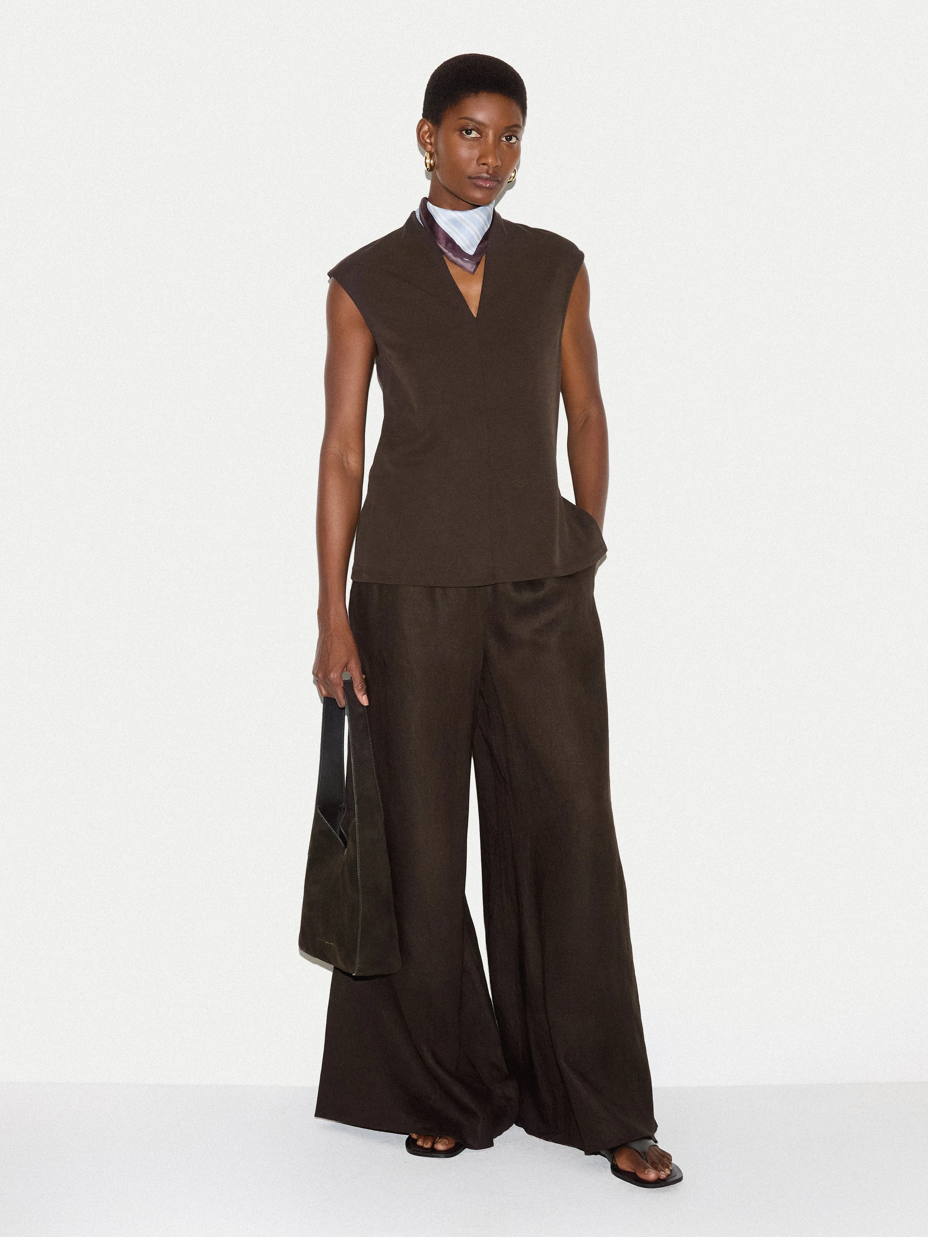 Cupro Rib Vee Top | Brown sold by Jigsaw product image thumbnail 3