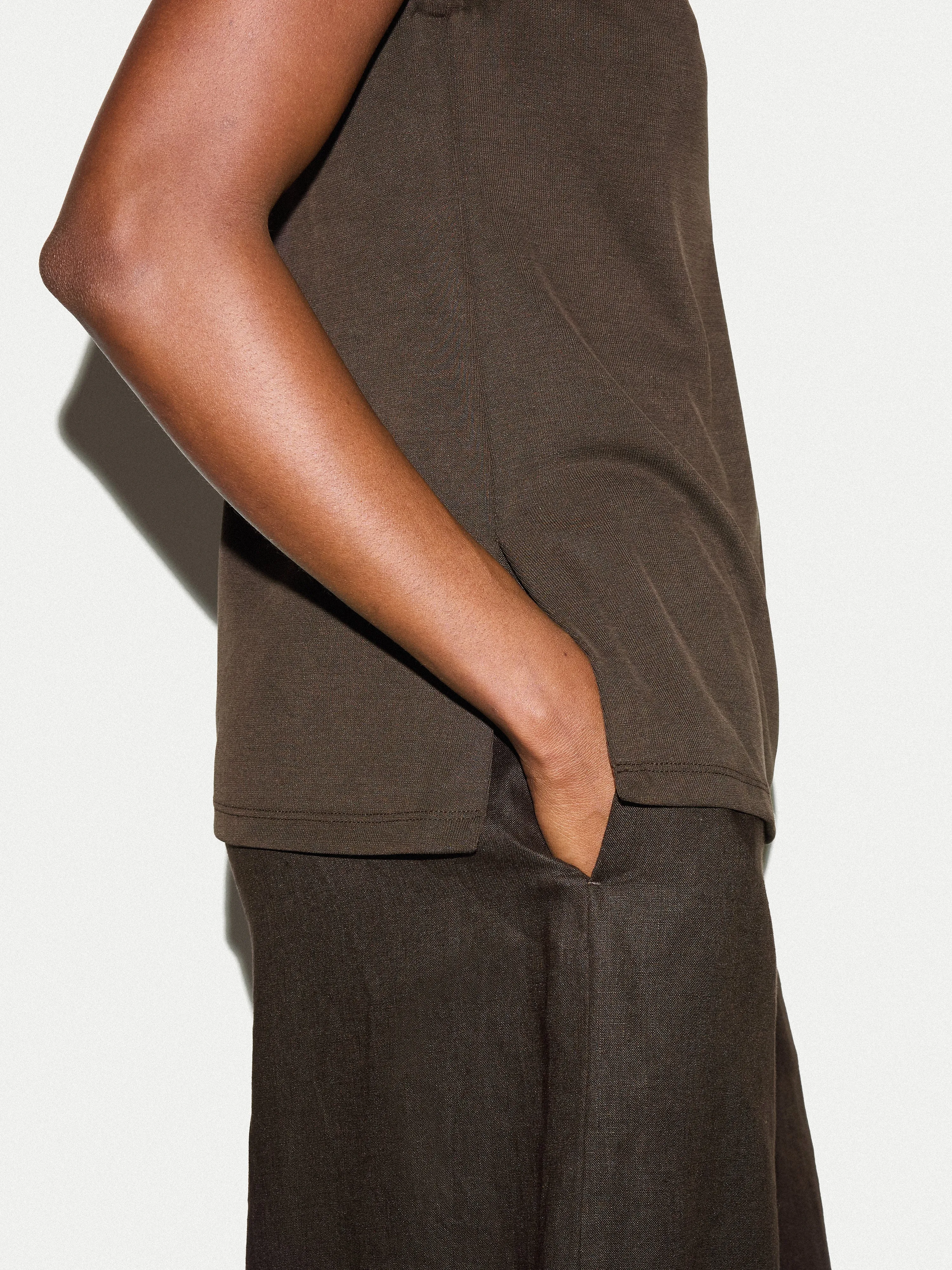 Cupro Rib Vee Top | Brown sold by Jigsaw product image thumbnail 4