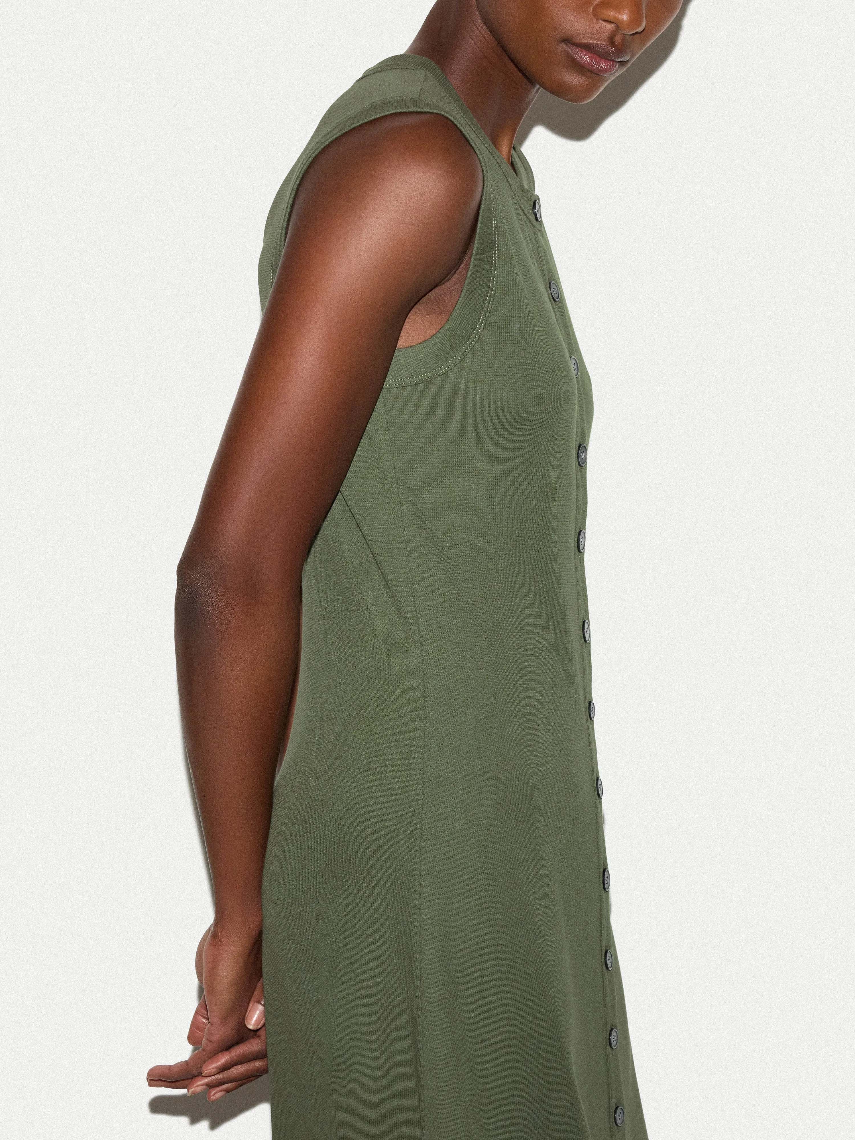 Cotton Rib Button Tank Dress | Khaki sold by Jigsaw product image thumbnail 4