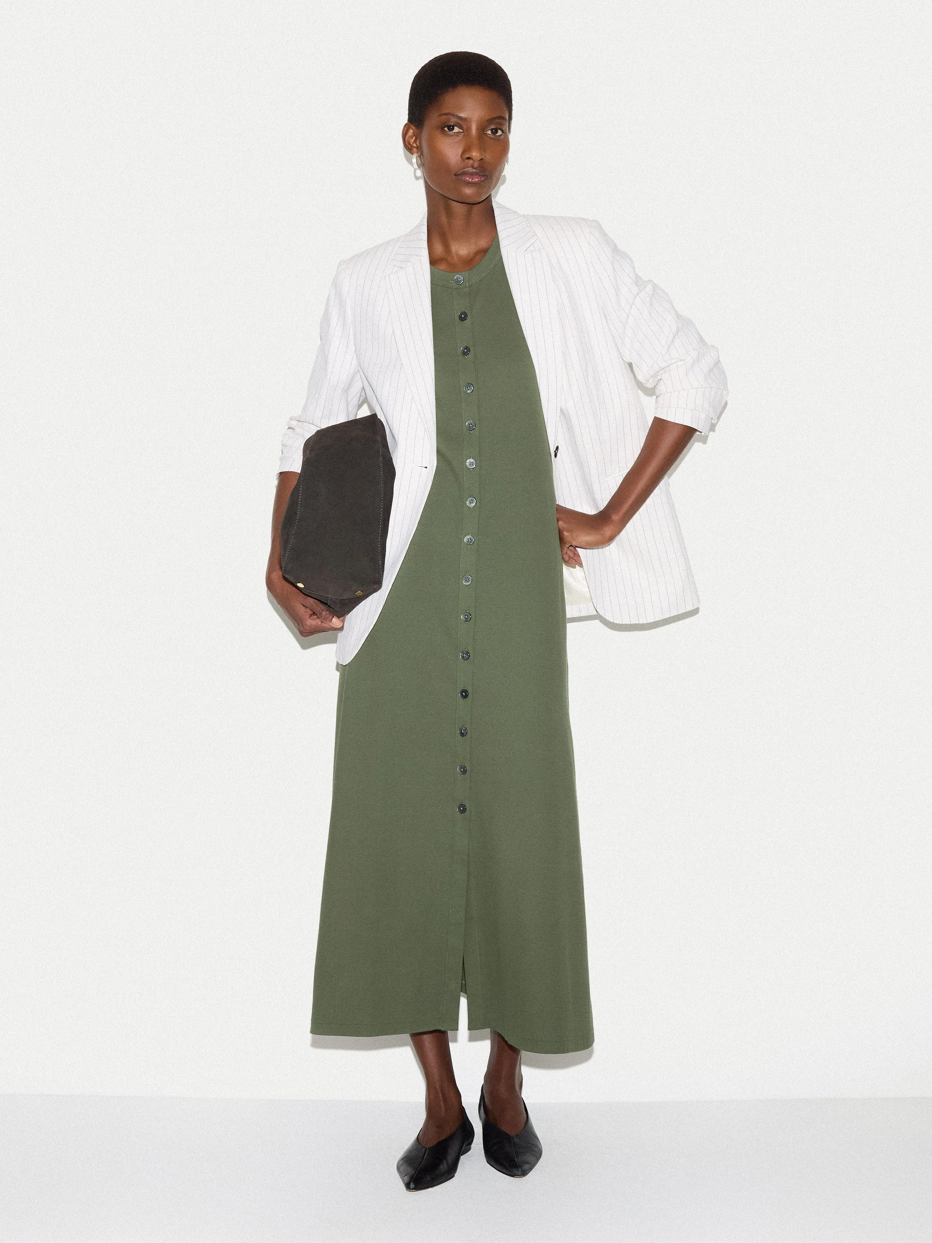 Cotton Rib Button Tank Dress | Khaki sold by Jigsaw product image thumbnail 2