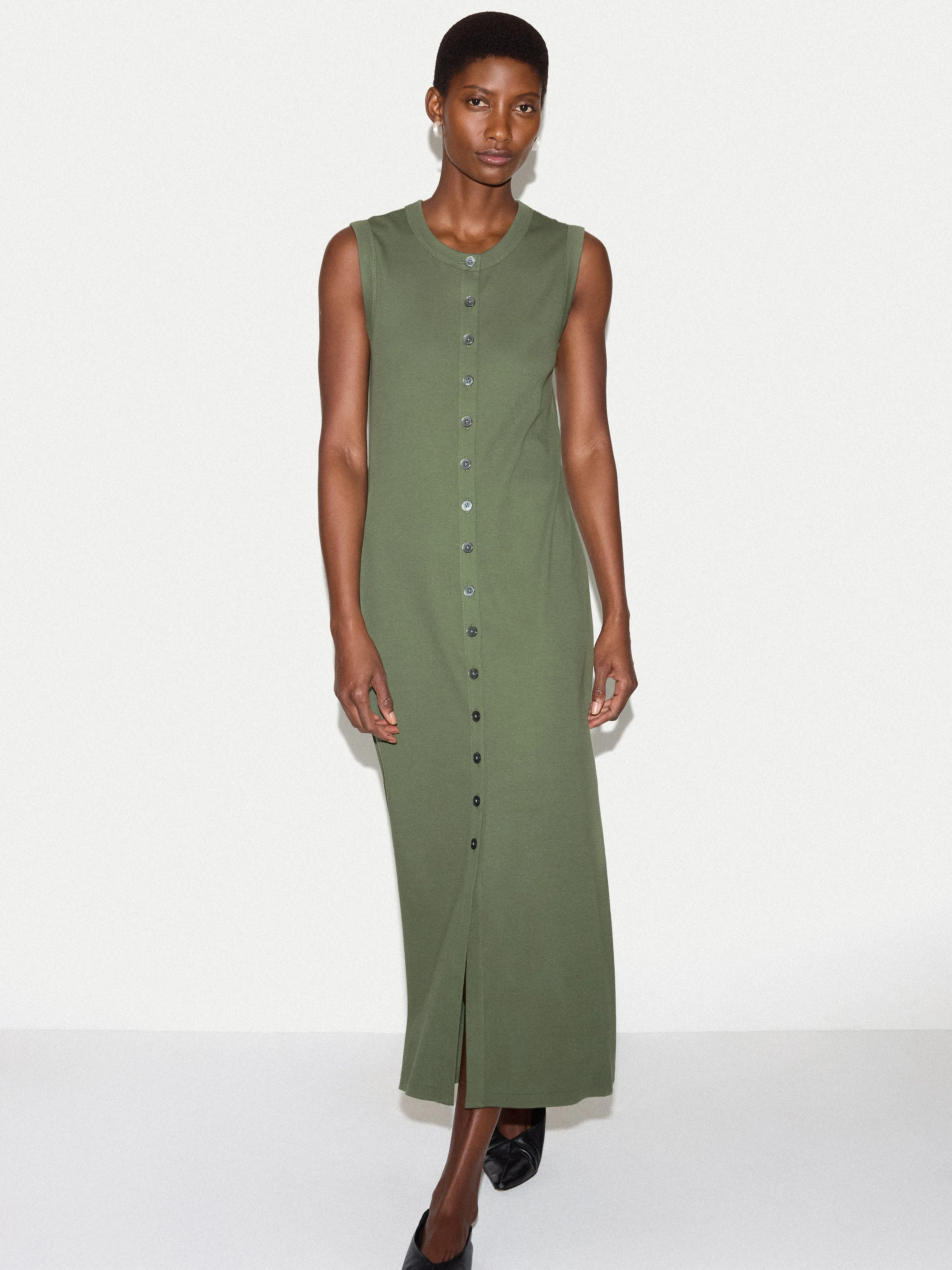 Cotton Rib Button Tank Dress | Khaki sold by Jigsaw product image thumbnail 3