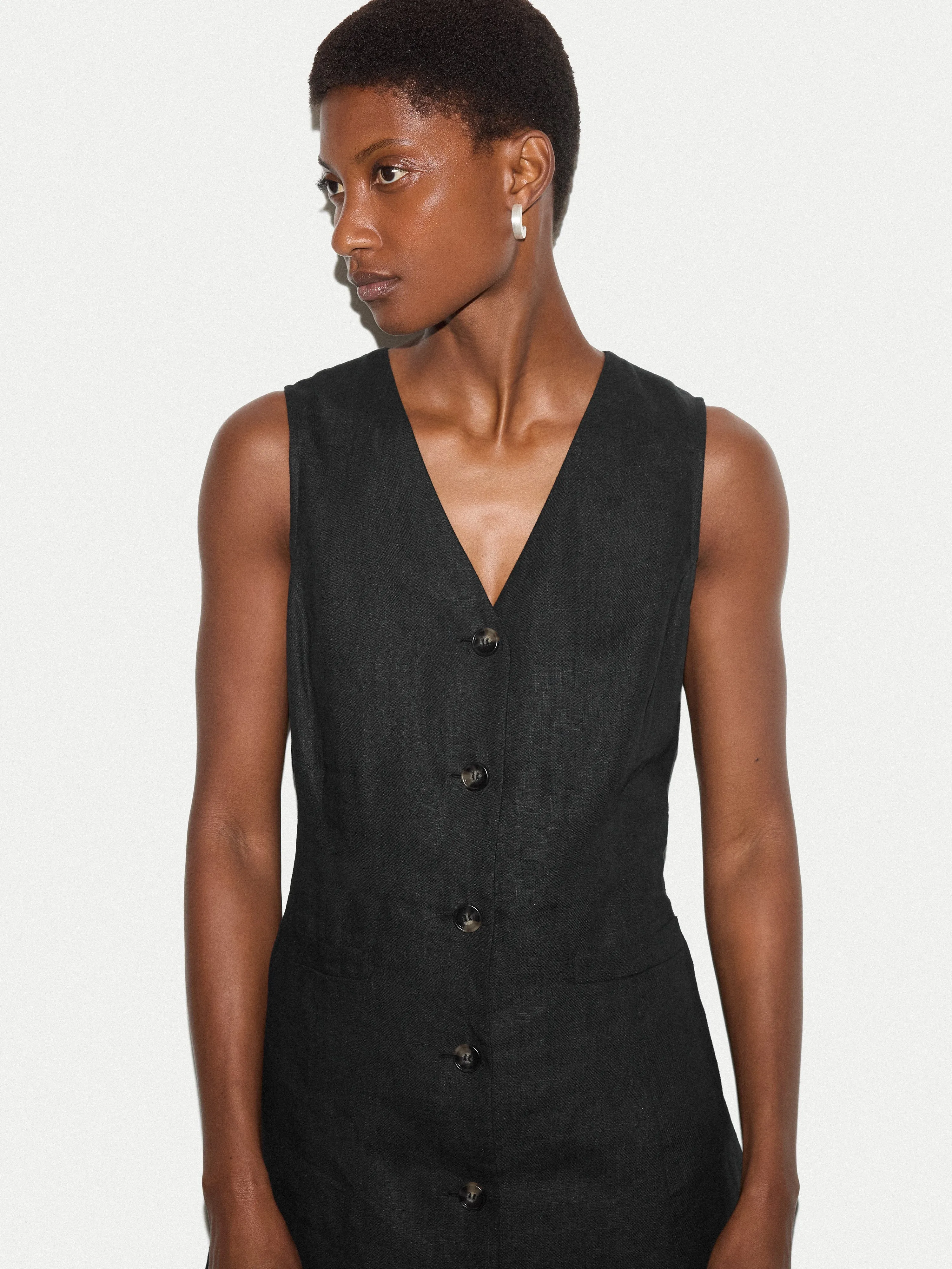 Linen Waistcoat Mini Dress | Black sold by Jigsaw product image thumbnail 2